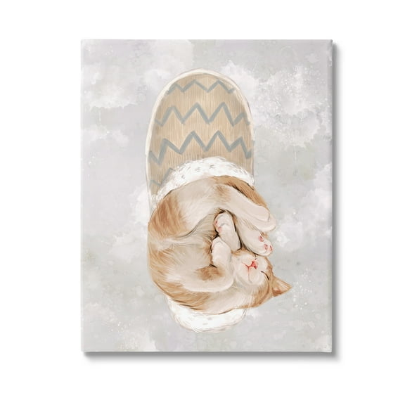 Stupell Industries Kitten Sleeping in Slipper Animals & Insects Painting Gallery Wrapped Canvas Art Print Wall Art, 16 x 20