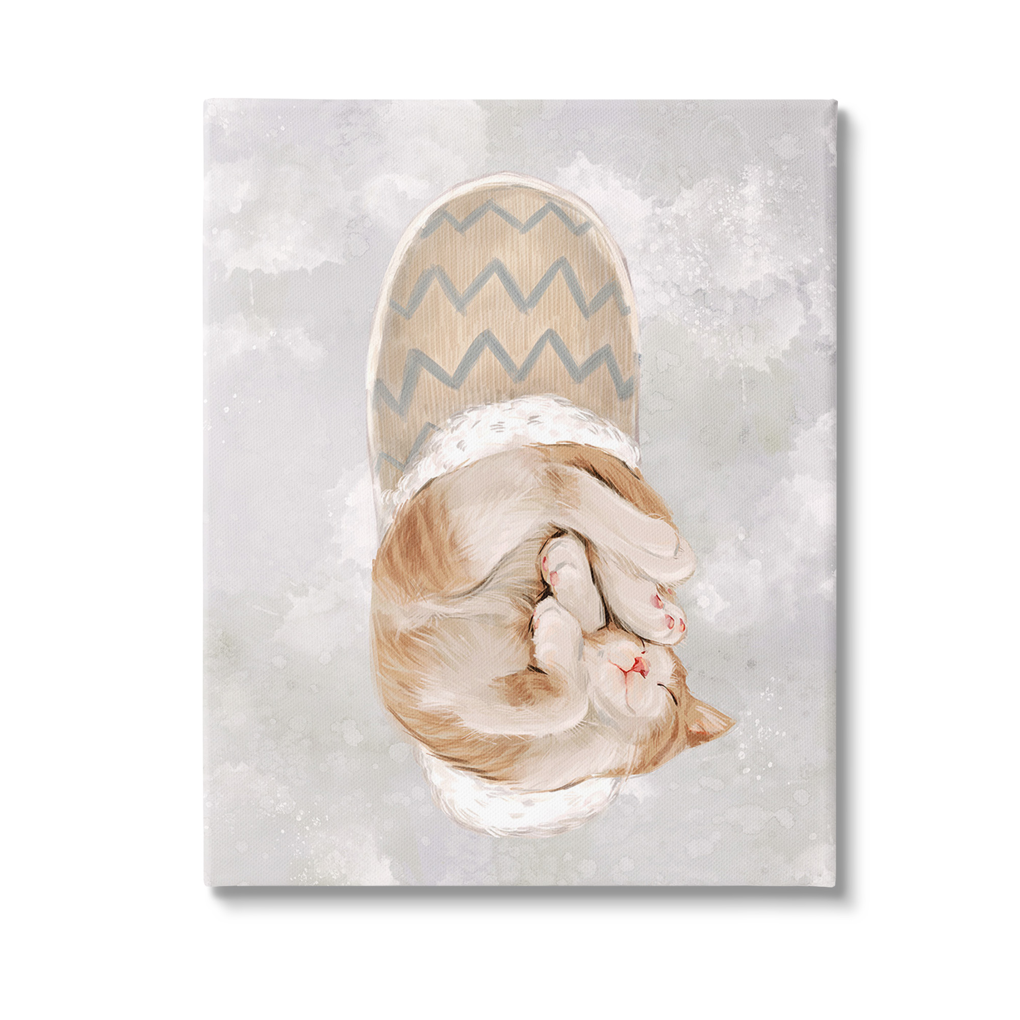 Stupell Industries Kitten Sleeping in Slipper Animals & Insects Painting Gallery Wrapped Canvas Art Print Wall Art, 36 x 48