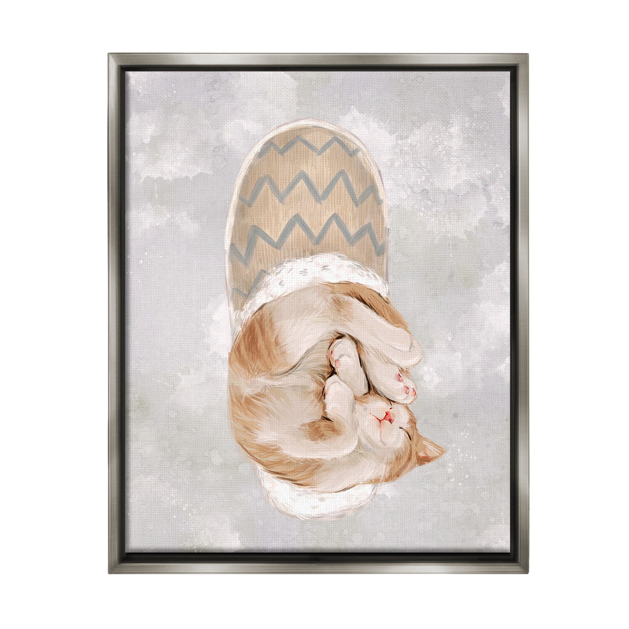 Stupell Industries Kitten Sleeping in Slipper Animals & Insects Painting Gray Floater Framed Canvas Art Print Wall Art, 25 x 31