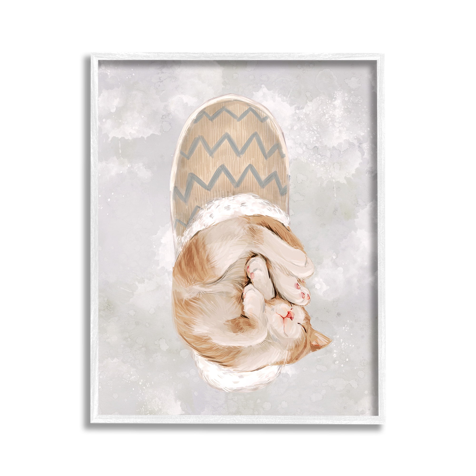 Stupell Industries Kitten Sleeping in Slipper Animals & Insects Painting White Framed Art Print Wall Art, 11 x 14