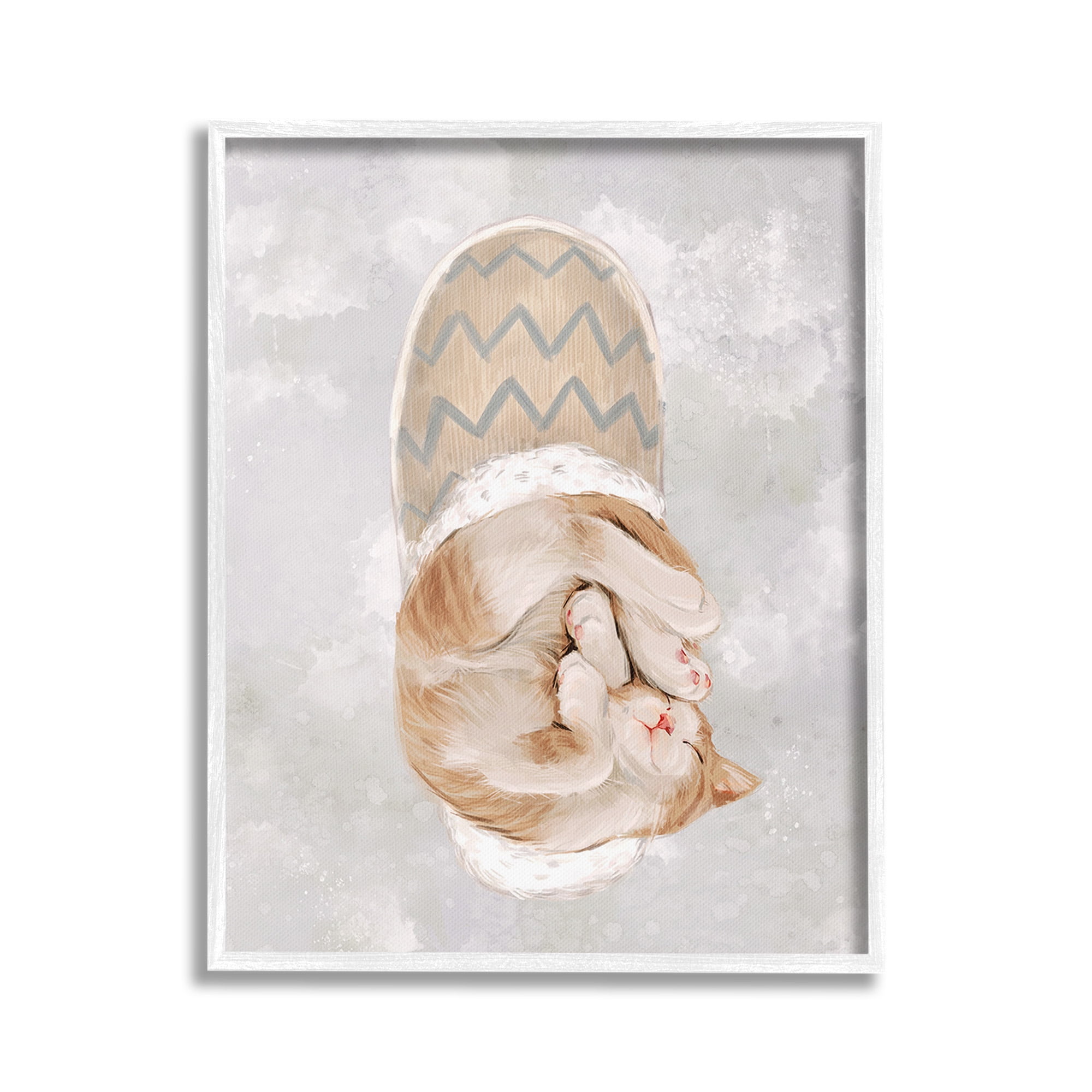 Stupell Industries Kitten Sleeping in Slipper Animals & Insects Painting White Framed Art Print Wall Art, 24 x 30