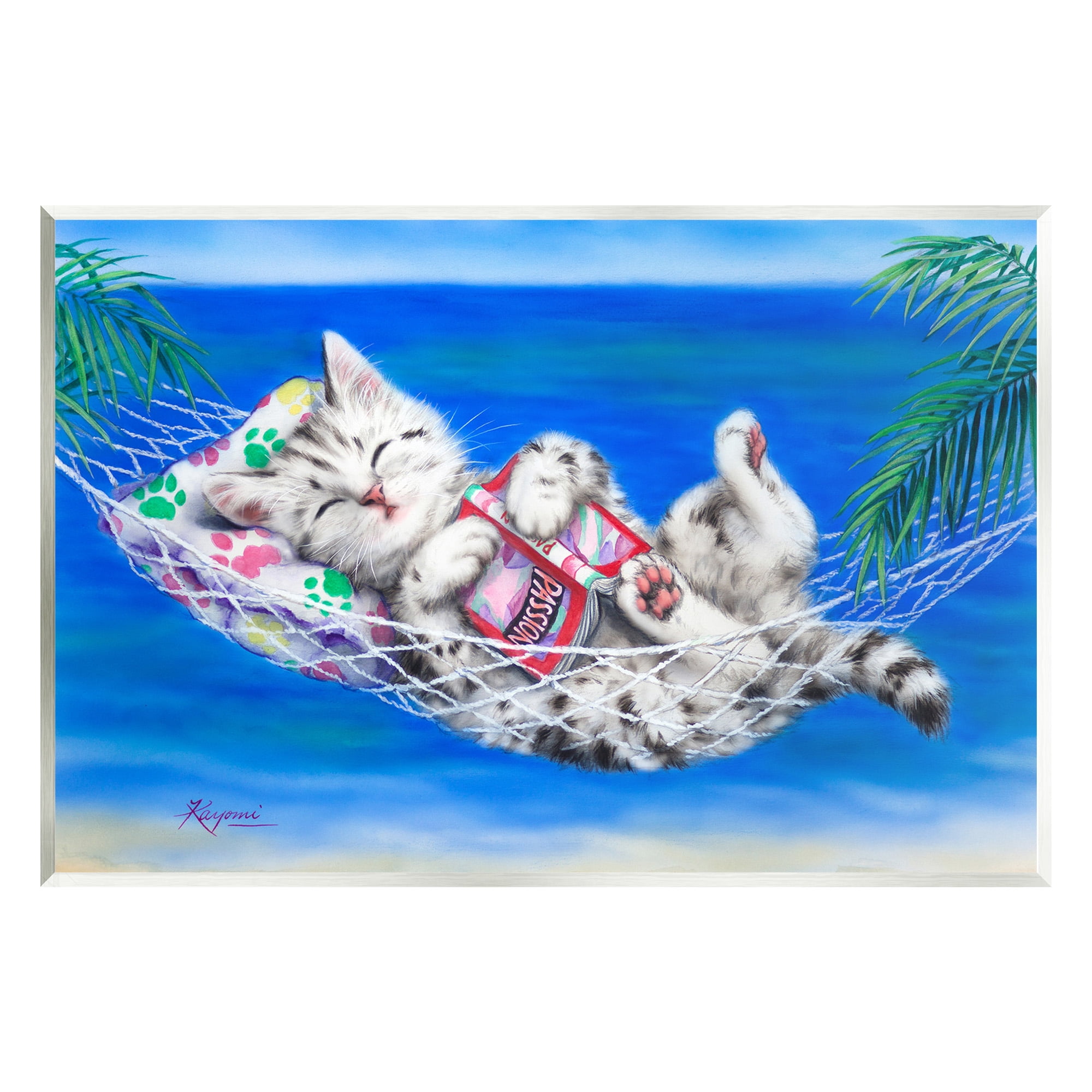 Stupell Industries Kitten Sleeping on Beach Animals & Insects Painting Unframed Art Print Wall Art, 19 x 13
