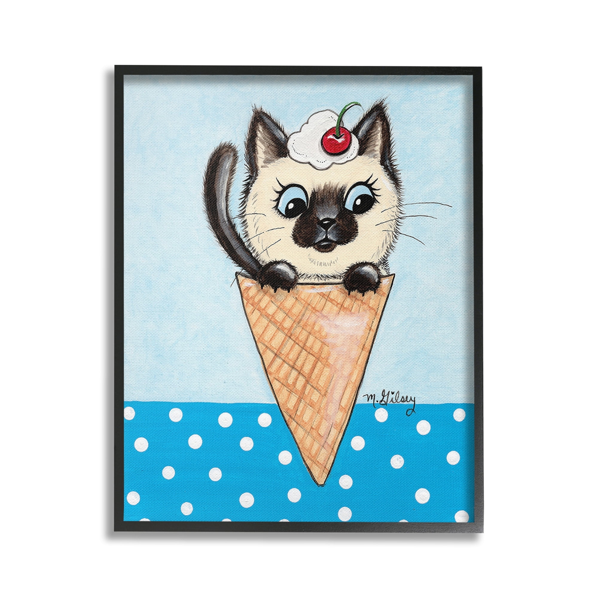 Stupell Industries Kitten Sundae Cone Animals & Insects Painting Black Framed Art Print Wall Art, 24 x 30