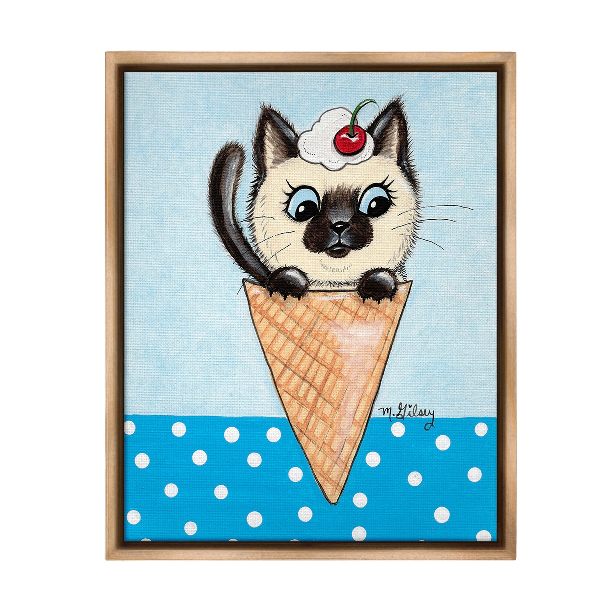 Stupell Industries Kitten Sundae Cone Animals & Insects Painting Brown Floater Framed Canvas Art Print Wall Art, 17 x 21