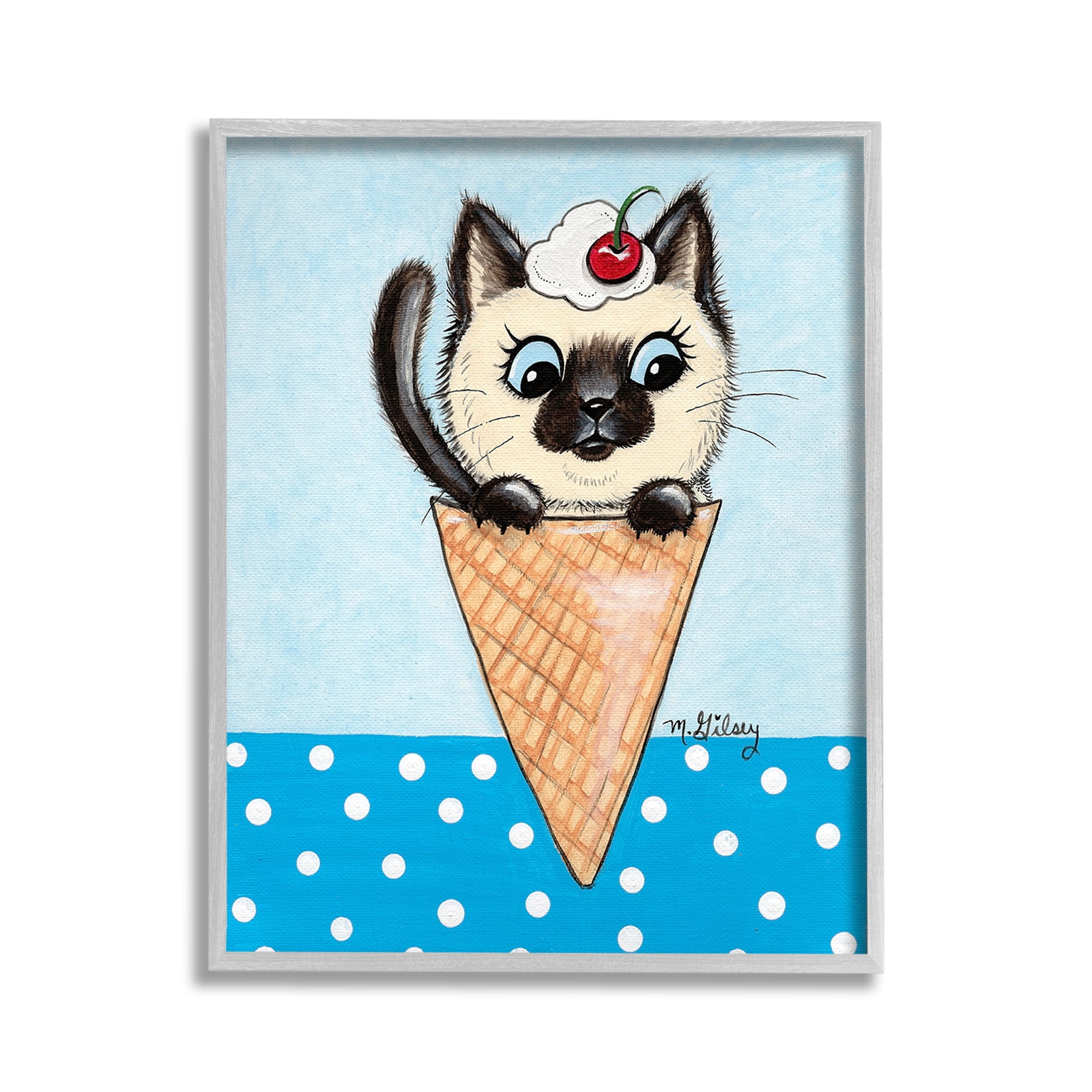Stupell Industries Kitten Sundae Cone Animals & Insects Painting Gray Framed Art Print Wall Art, 11 x 14