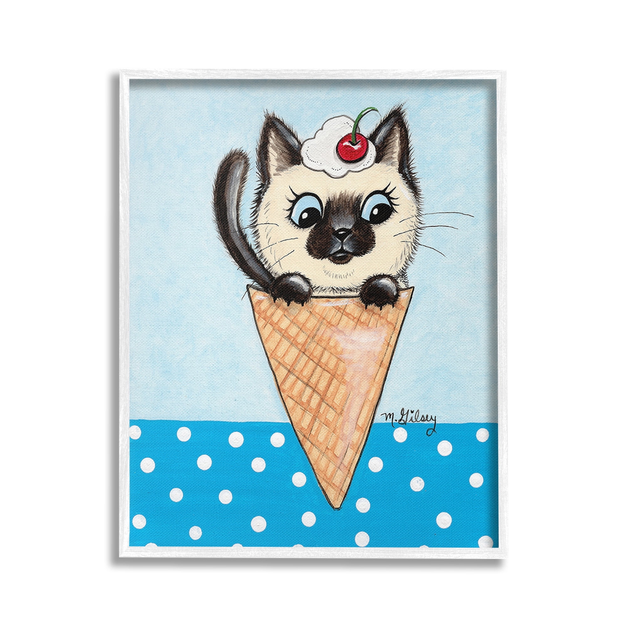 Stupell Industries Kitten Sundae Cone Animals & Insects Painting White Framed Art Print Wall Art, 24 x 30