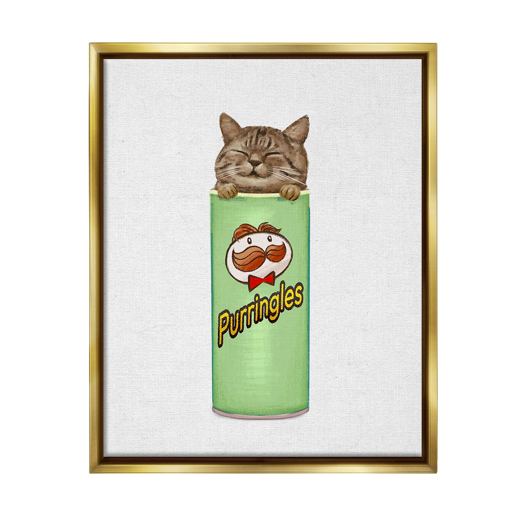 Stupell Industries Kitten in Chips Tin Animals & Insects Painting Gold Floater Framed Canvas Art Print Wall Art, 17 x 21