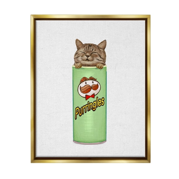 Stupell Industries Kitten in Chips Tin Animals & Insects Painting Gold Floater Framed Canvas Art Print Wall Art, 17 x 21