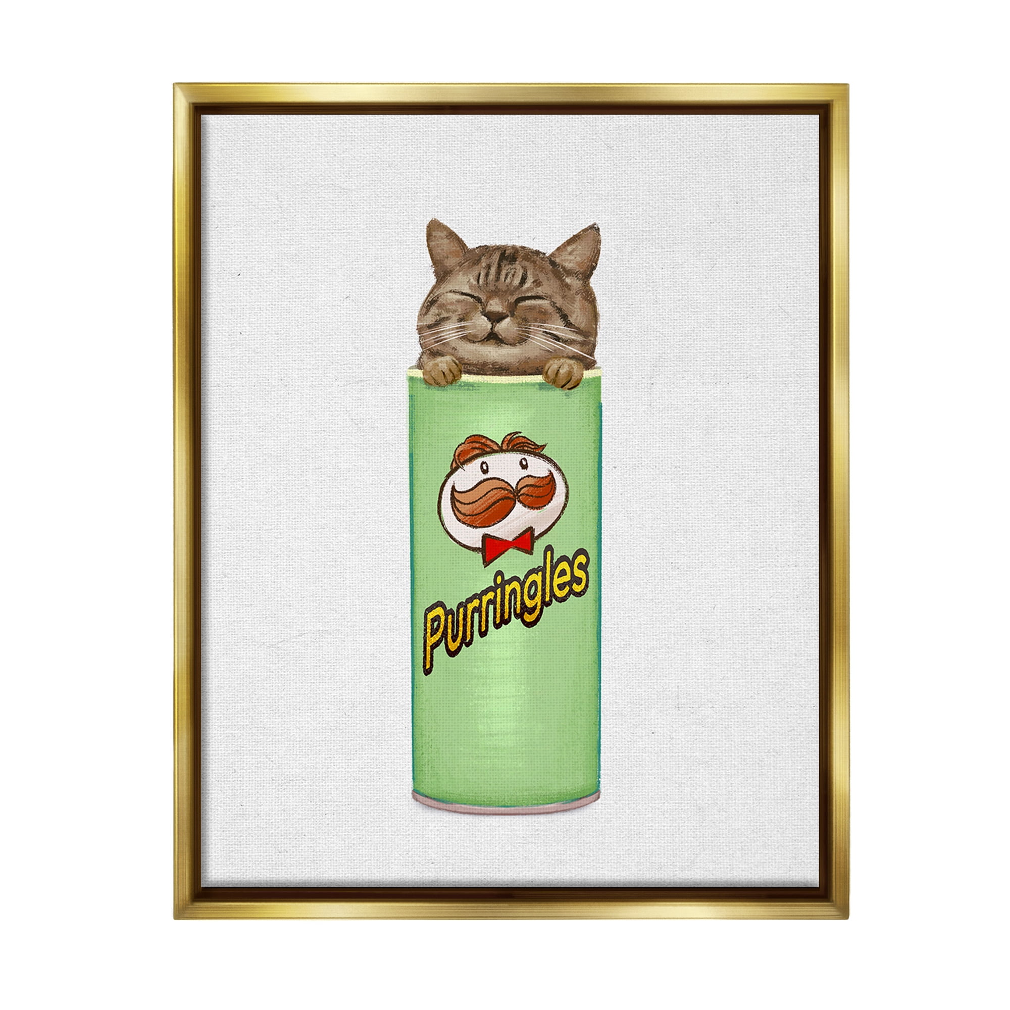 Stupell Industries Kitten in Chips Tin Animals & Insects Painting Gold Floater Framed Canvas Art Print Wall Art, 25 x 31