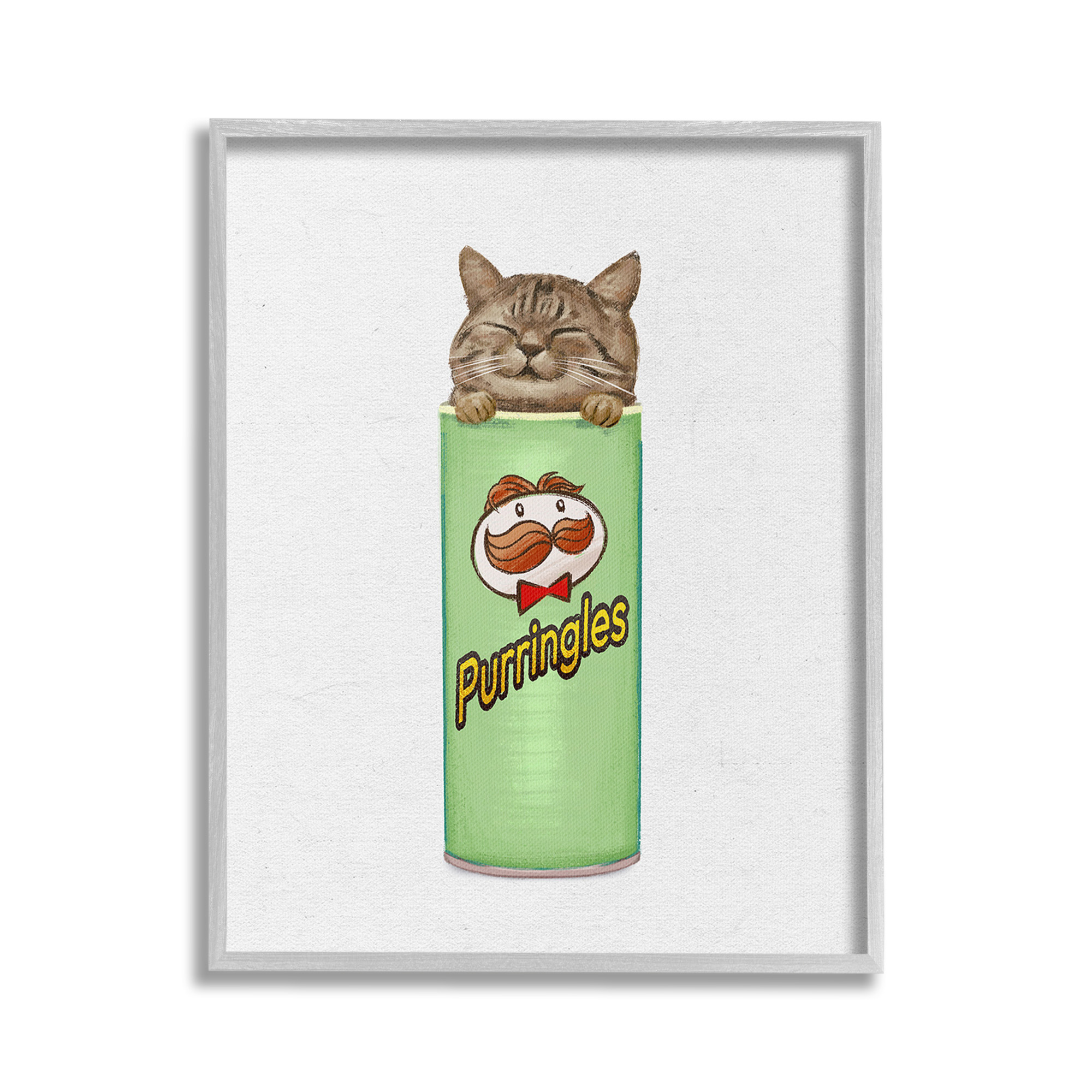 Stupell Industries Kitten in Chips Tin Animals & Insects Painting Gray Framed Art Print Wall Art, 16 x 20