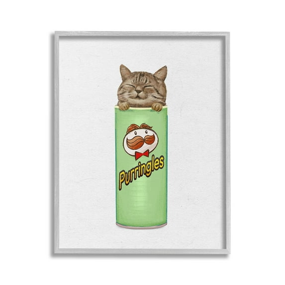 Stupell Industries Kitten in Chips Tin Animals & Insects Painting Gray Framed Art Print Wall Art, 16 x 20