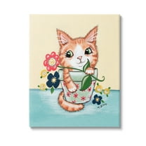 Stupell Industries Kitten in Flower Pot Animals & Insects Painting Gallery Wrapped Canvas Art Print Wall Art, 16 x 20