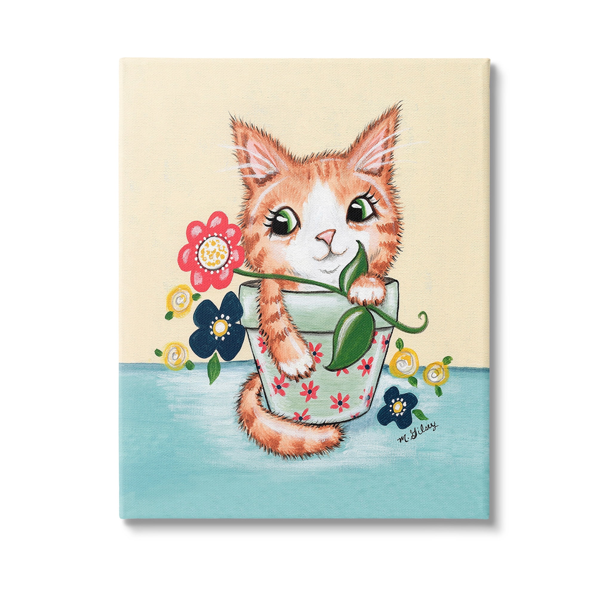 Stupell Industries Kitten in Flower Pot Animals & Insects Painting Gallery Wrapped Canvas Art Print Wall Art, 36 x 48