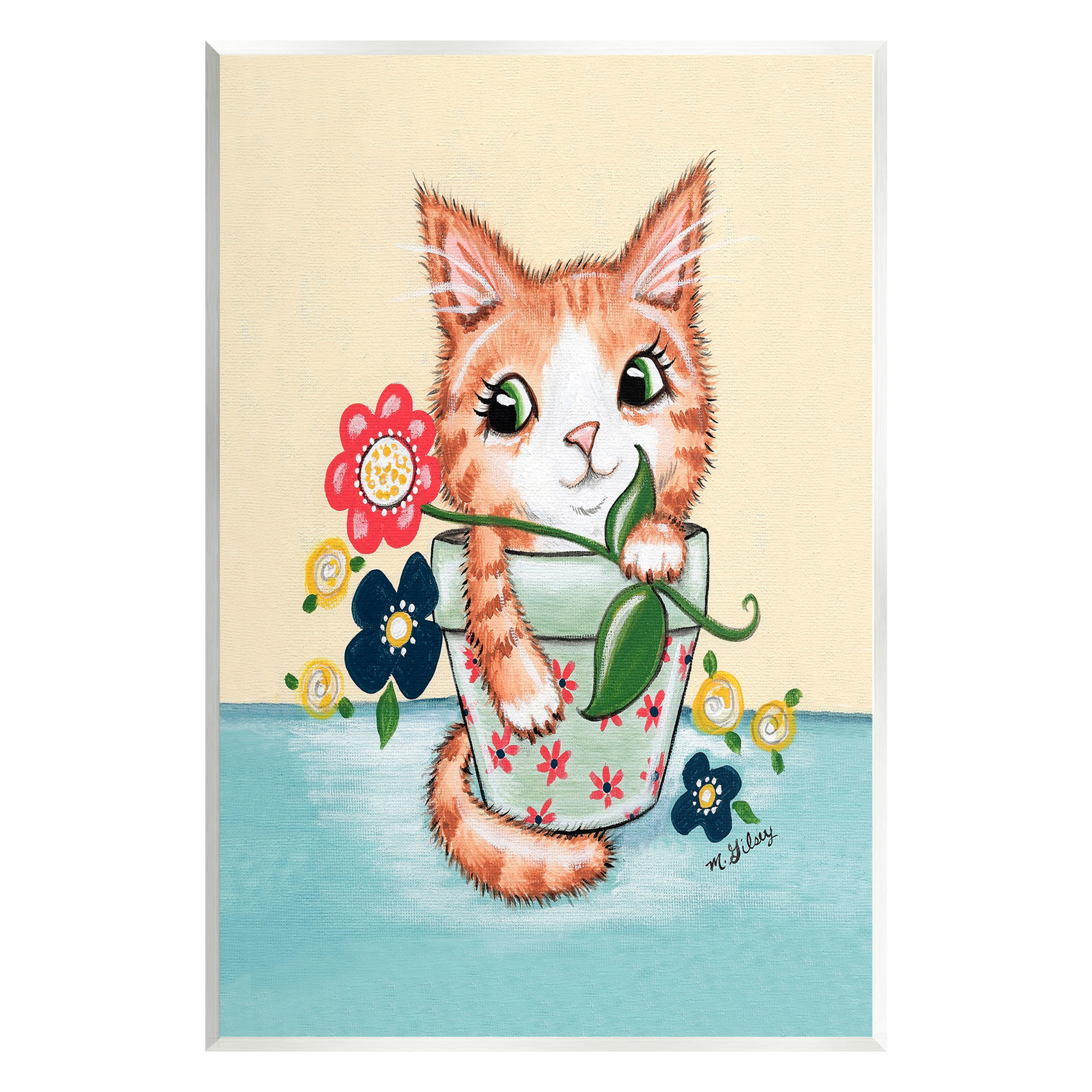 Stupell Industries Kitten in Flower Pot Animals & Insects Painting Unframed Art Print Wall Art, 13 x 19