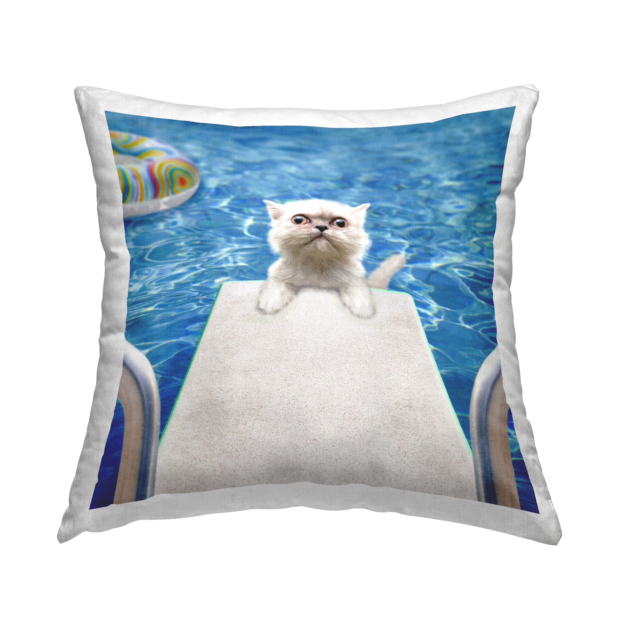 Stupell Industries Kitten on Pool Diving Board Square Decorative Printed Throw Pillow, 18 x 18