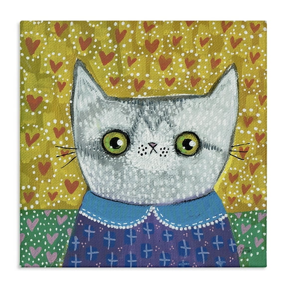 Stupell Industries Kitten with Fun Patterns Animals & Insects Painting Gallery Wrapped Canvas Art Print Wall Art, 17 x 17