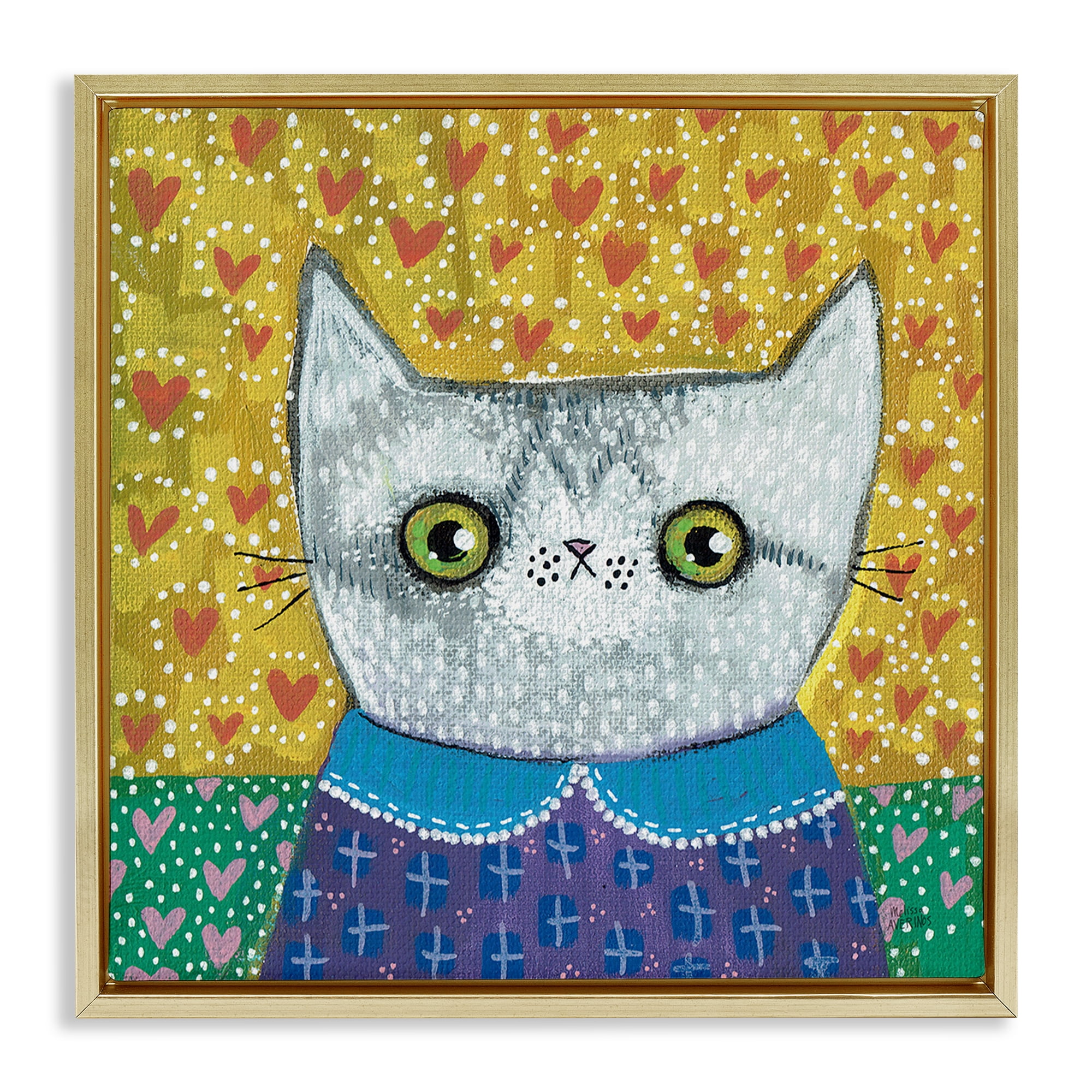 Stupell Industries Kitten with Fun Patterns Animals & Insects Painting Gold Floater Framed Canvas Art Print Wall Art, 25 x 25
