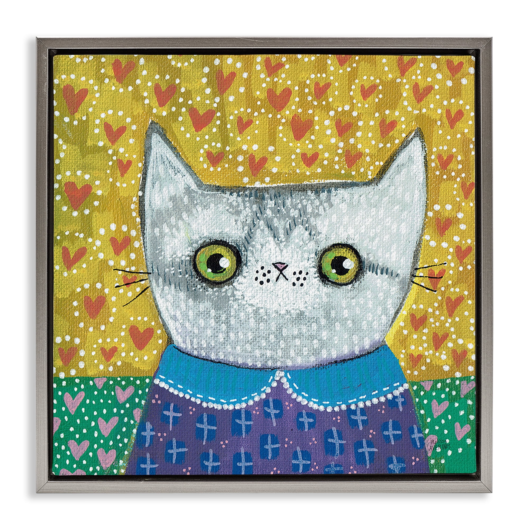 Stupell Industries Kitten with Fun Patterns Animals & Insects Painting Gray Floater Framed Canvas Art Print Wall Art, 25 x 25
