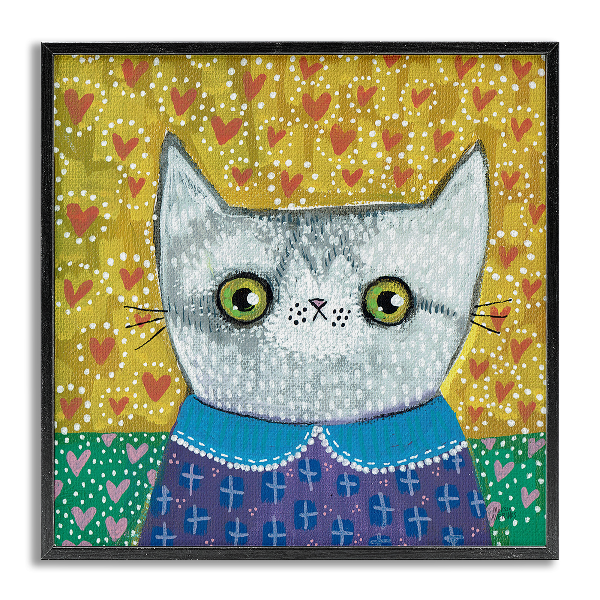 Stupell Industries Kitten with Fun Patterns Animals & Insects Painting Gray Framed Art Print Wall Art, 24 x 24
