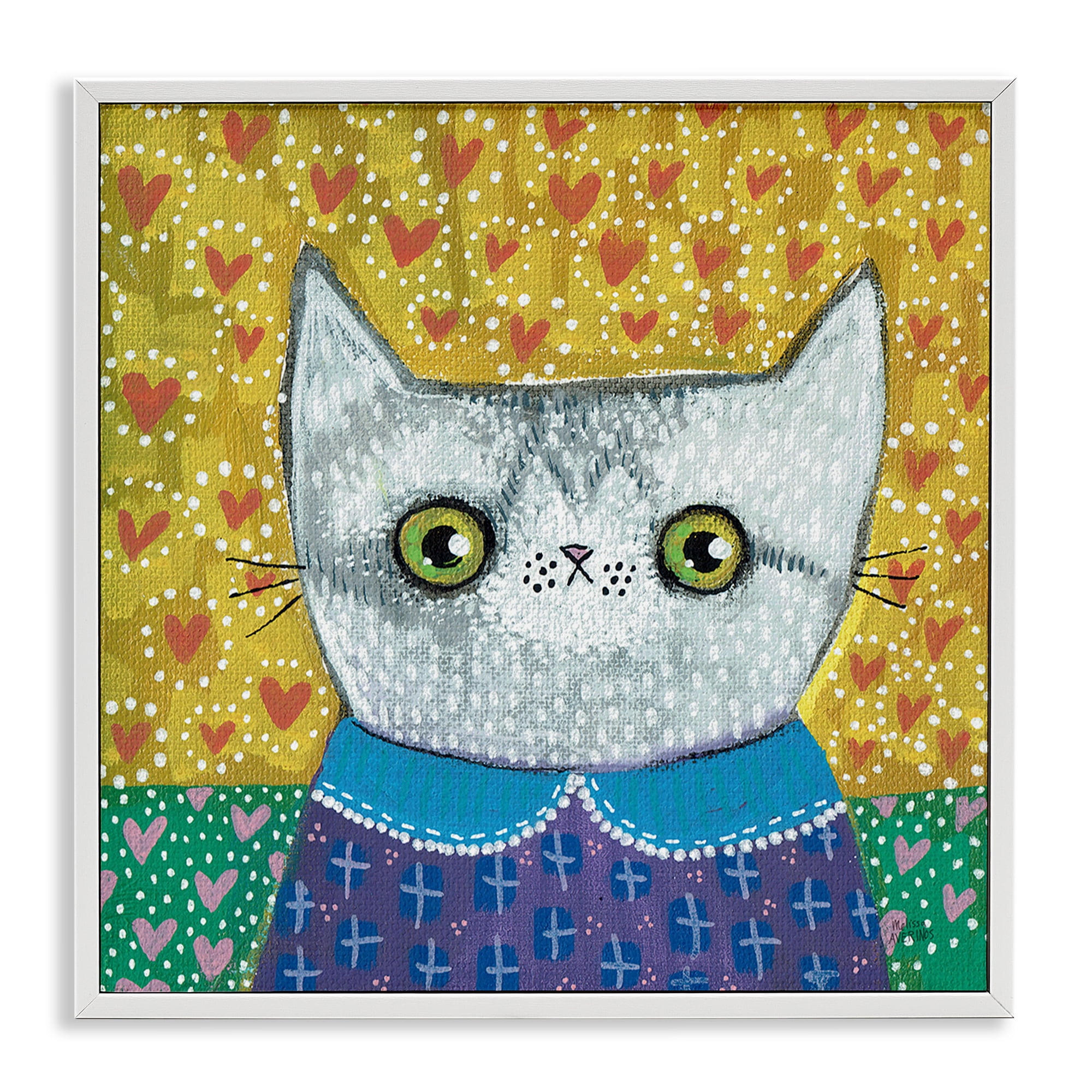 Stupell Industries Kitten with Fun Patterns Animals & Insects Painting White Framed Art Print Wall Art, 17 x 17