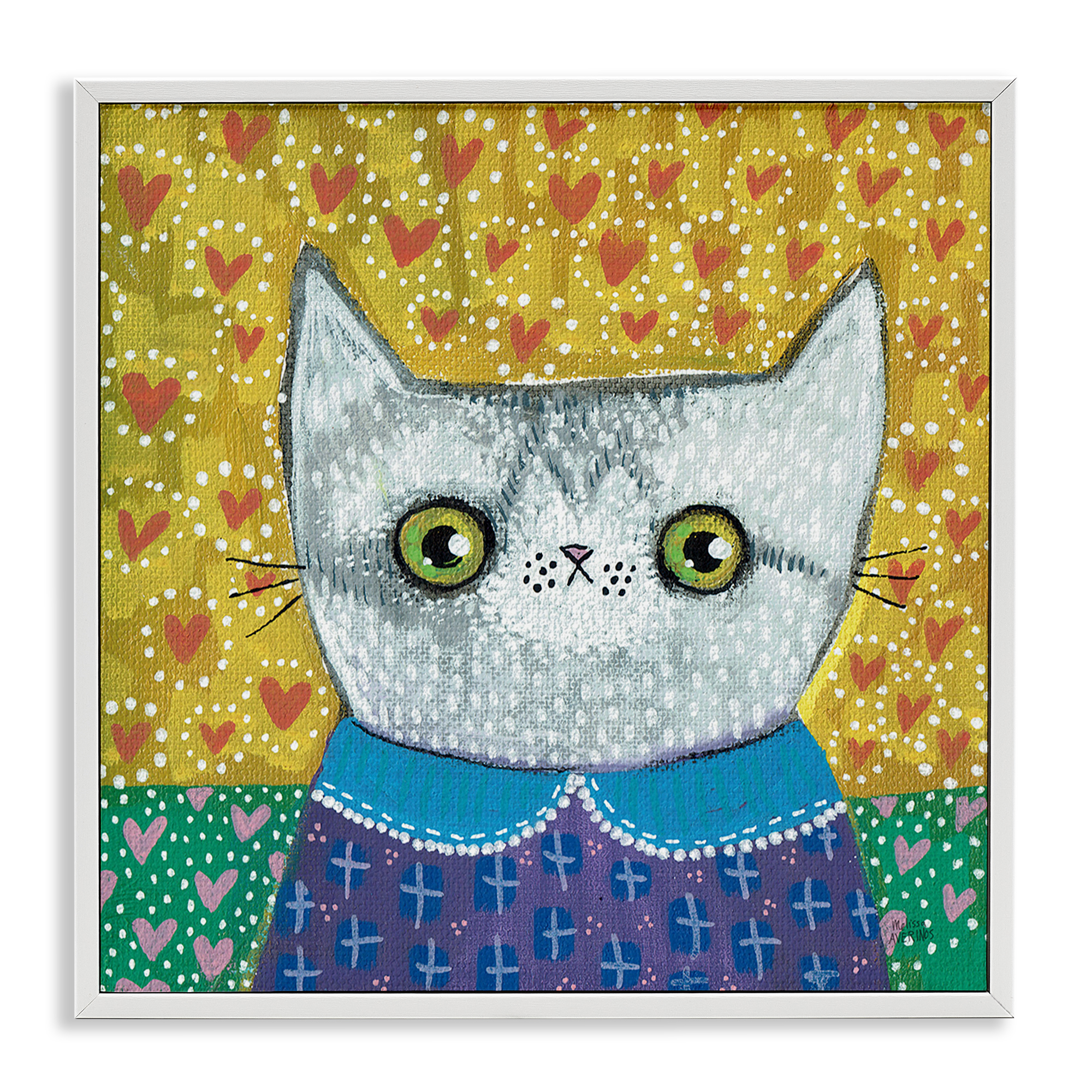 Stupell Industries Kitten with Fun Patterns Animals & Insects Painting White Framed Art Print Wall Art, 24 x 24