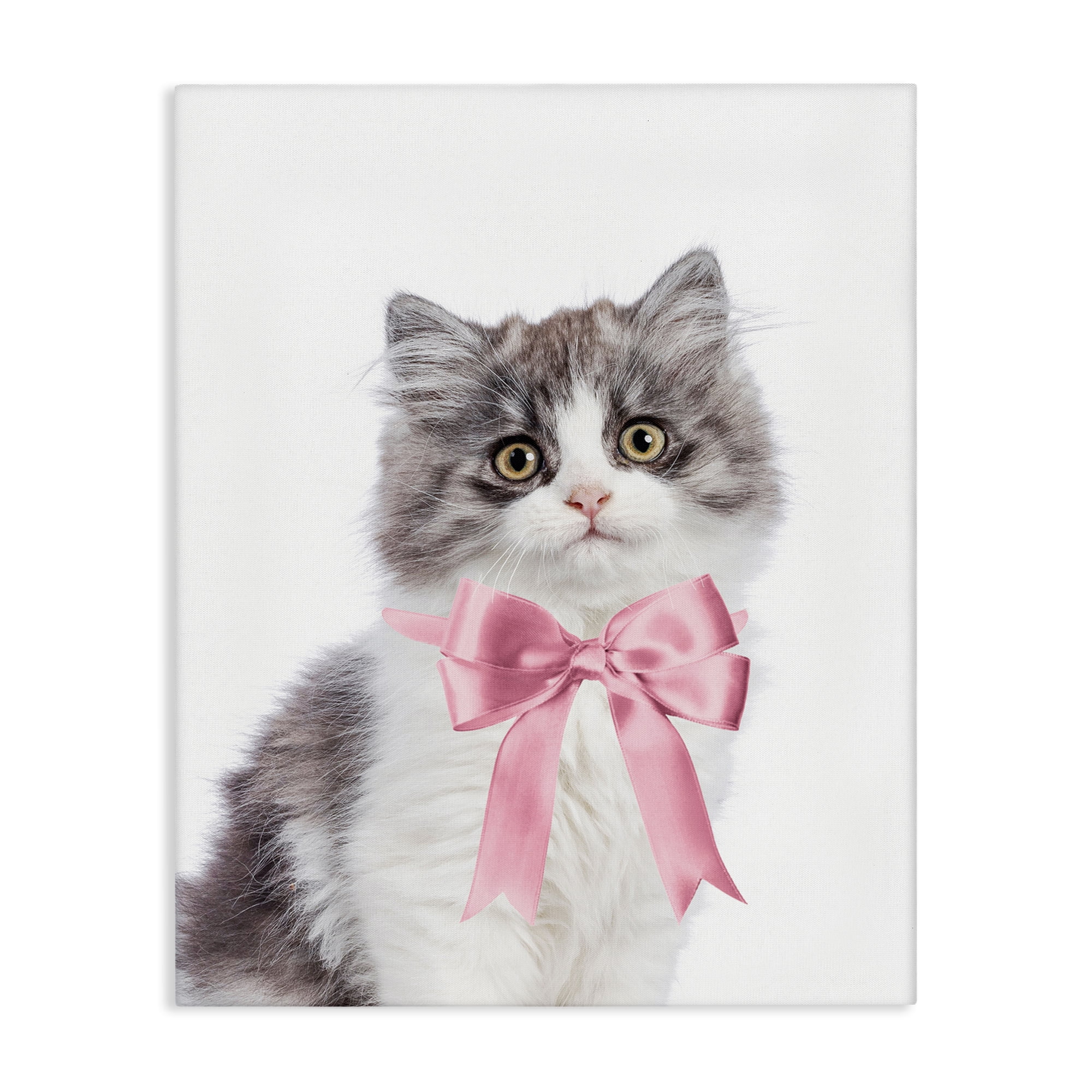 Stupell Industries Kitten with Pink Bow Animals Painting Wrapped Canvas Art Print Wall Art, 30 x 40