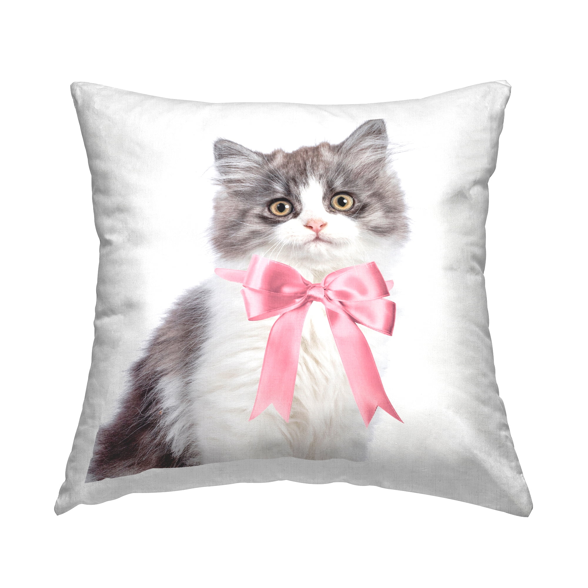 Stupell Industries Kitten with Pink Bow Decorative Printed Throw Pillow Design by Sisi and Seb.