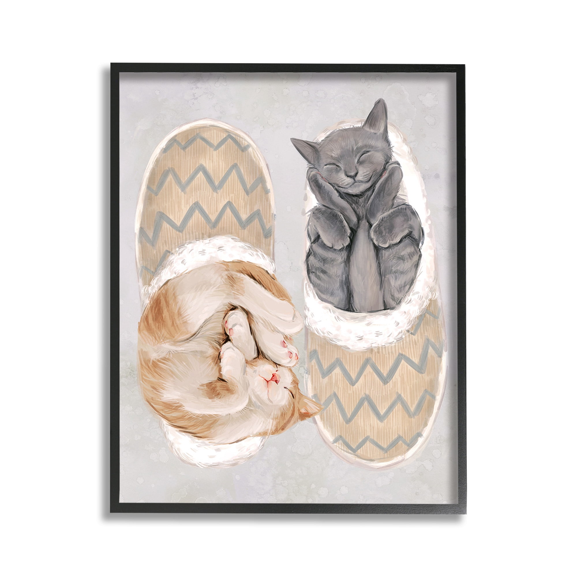 Stupell Industries Kittens In Slippers Animals & Insects Painting Black Framed Art Print Wall Art, 11 x 14