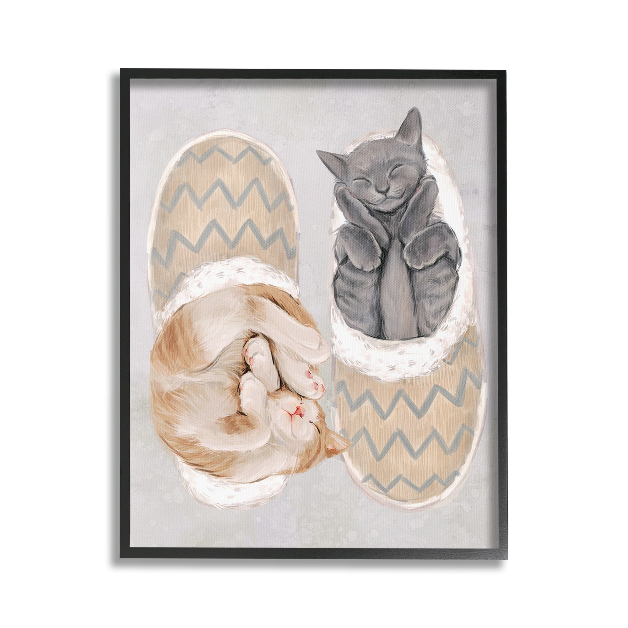 Stupell Industries Kittens In Slippers Animals & Insects Painting Black Framed Art Print Wall Art, 24 x 30