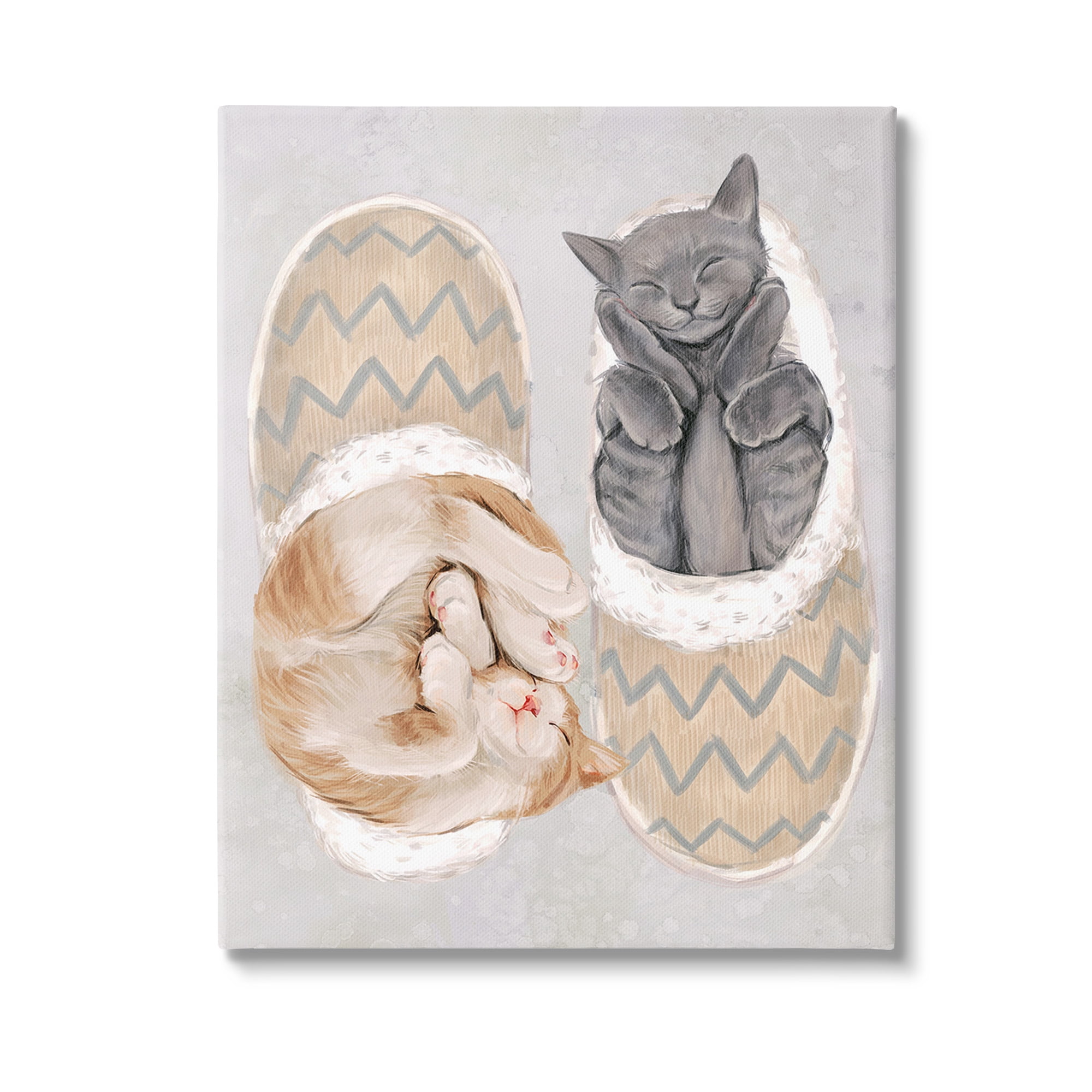 Stupell Industries Kittens In Slippers Animals & Insects Painting Gallery Wrapped Canvas Art Print Wall Art, 36 x 48