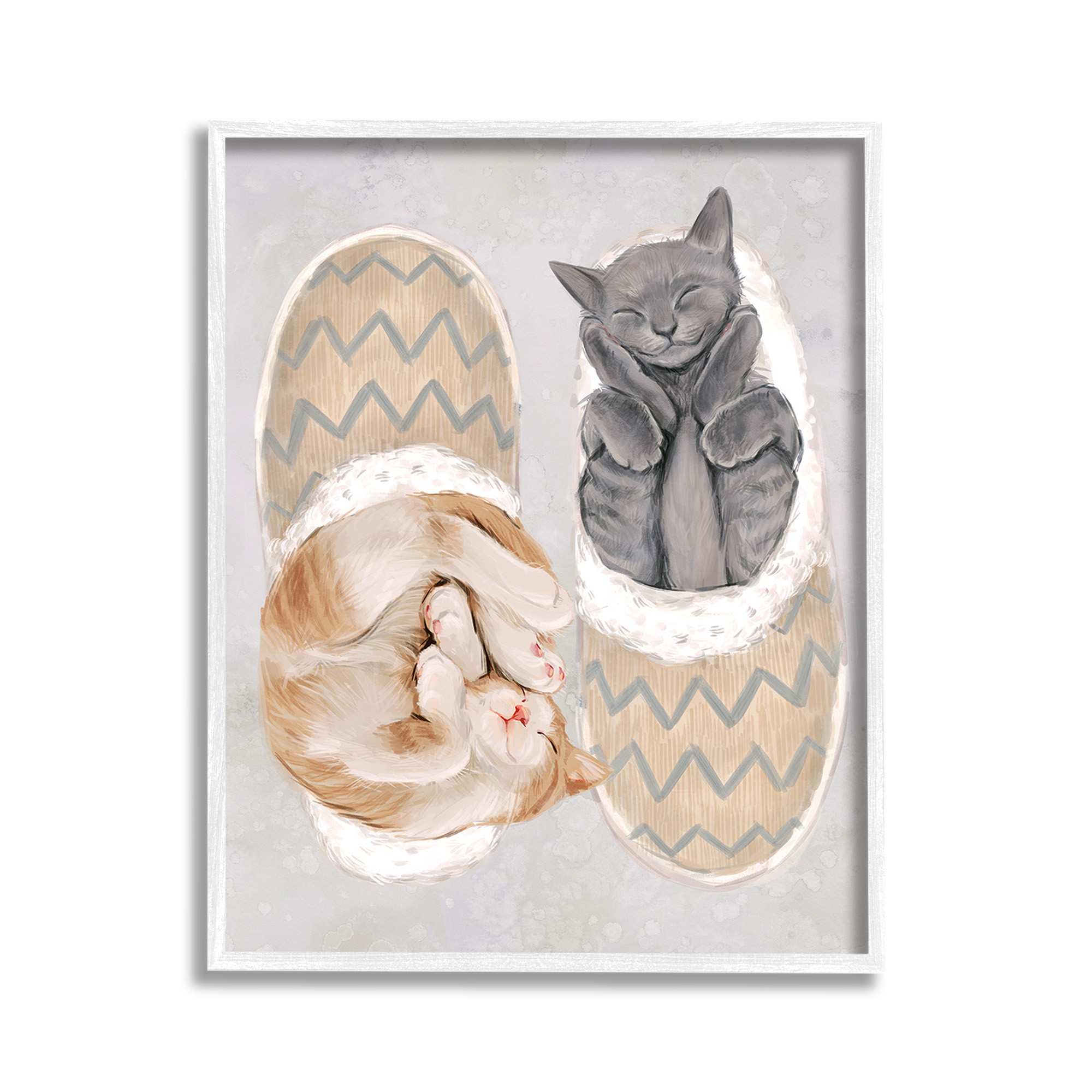 Stupell Industries Kittens In Slippers Animals & Insects Painting White Framed Art Print Wall Art, 11 x 14