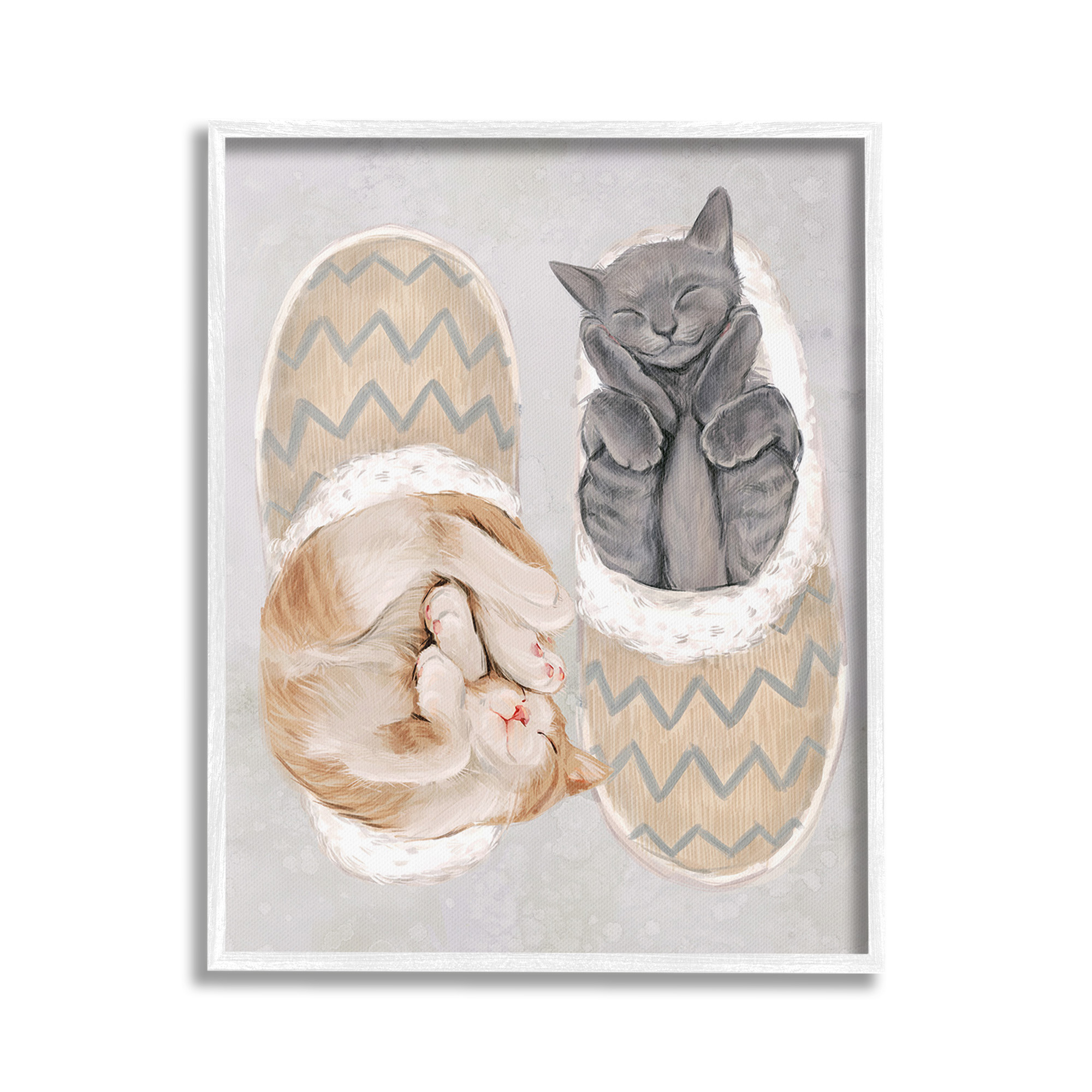 Stupell Industries Kittens In Slippers Animals & Insects Painting White Framed Art Print Wall Art, 24 x 30