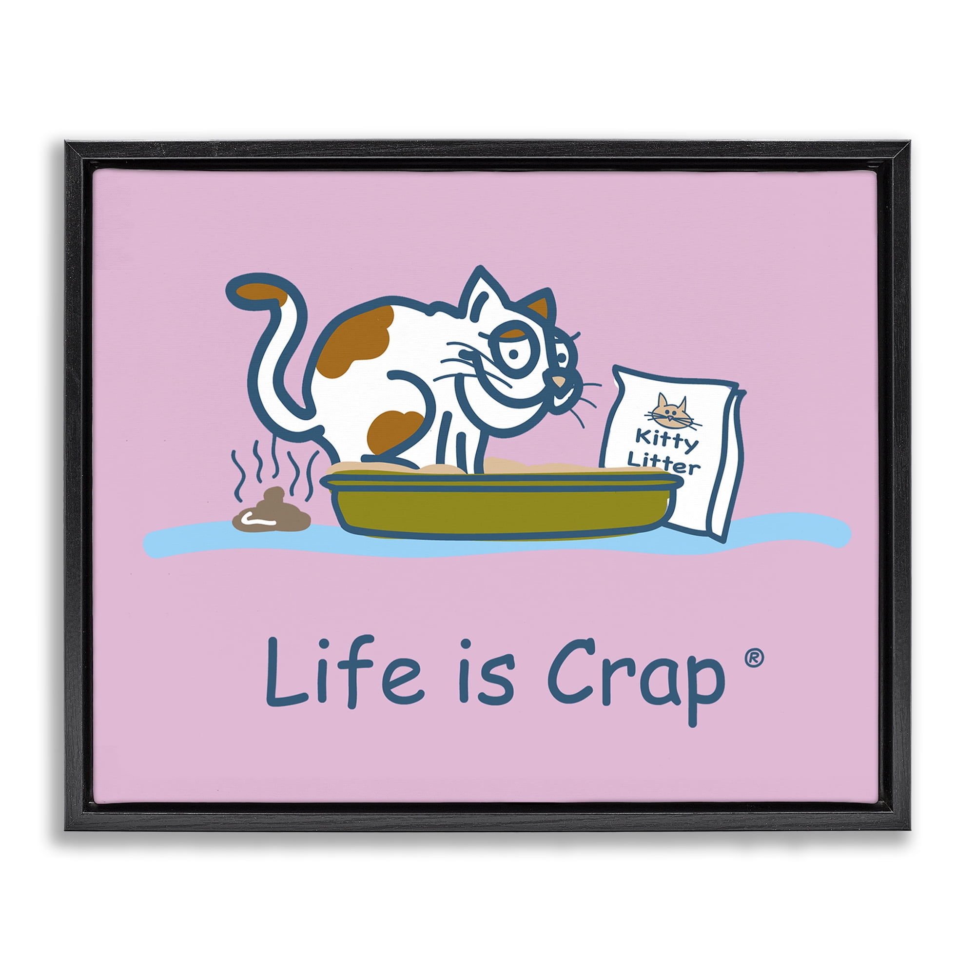 Stupell Industries Kitty Litter Funny Novelty & Humor Painting Black Floater Framed Canvas Art Print Wall Art, 31 x 25