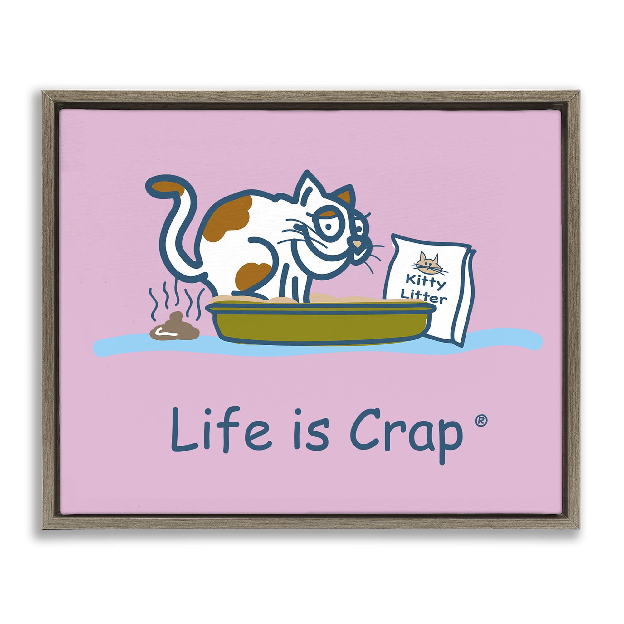 Stupell Industries Kitty Litter Funny Novelty & Humor Painting Brown Floater Framed Canvas Art Print Wall Art, 21 x 17