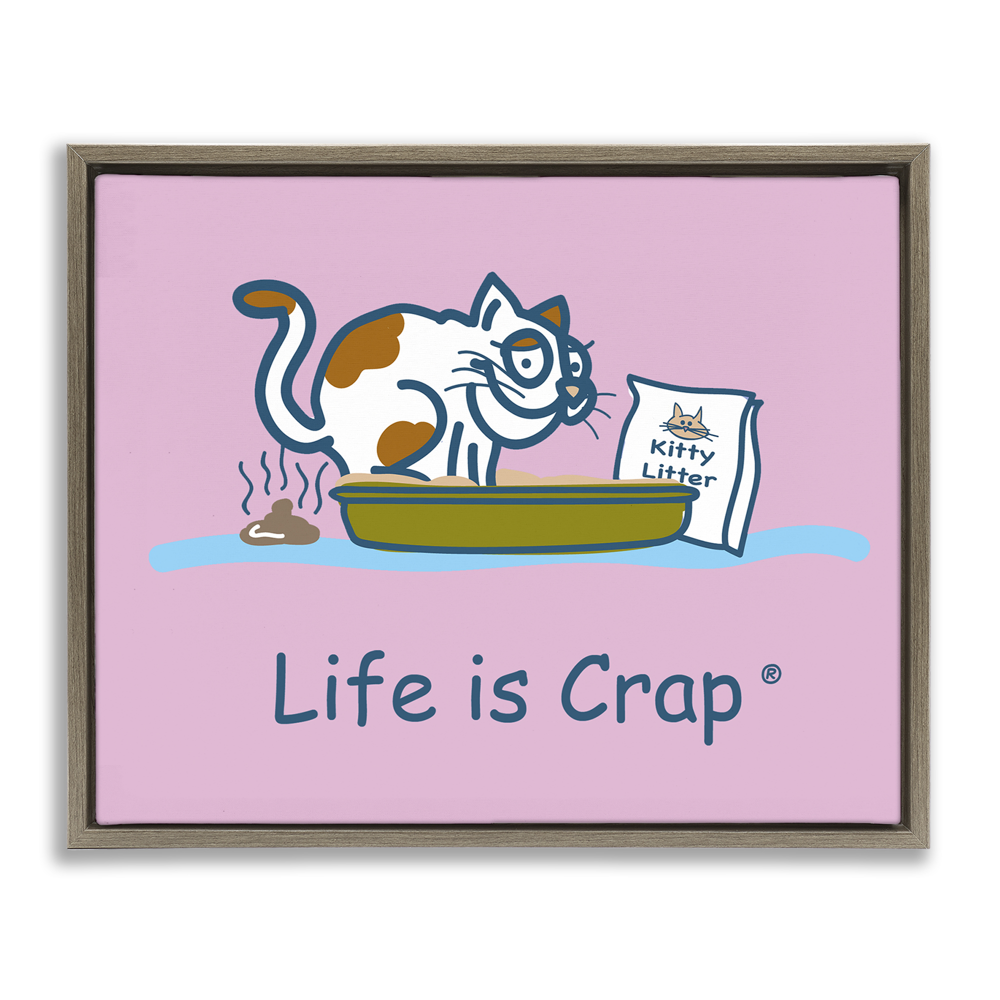 Stupell Industries Kitty Litter Funny Novelty & Humor Painting Brown Floater Framed Canvas Art Print Wall Art, 31 x 25