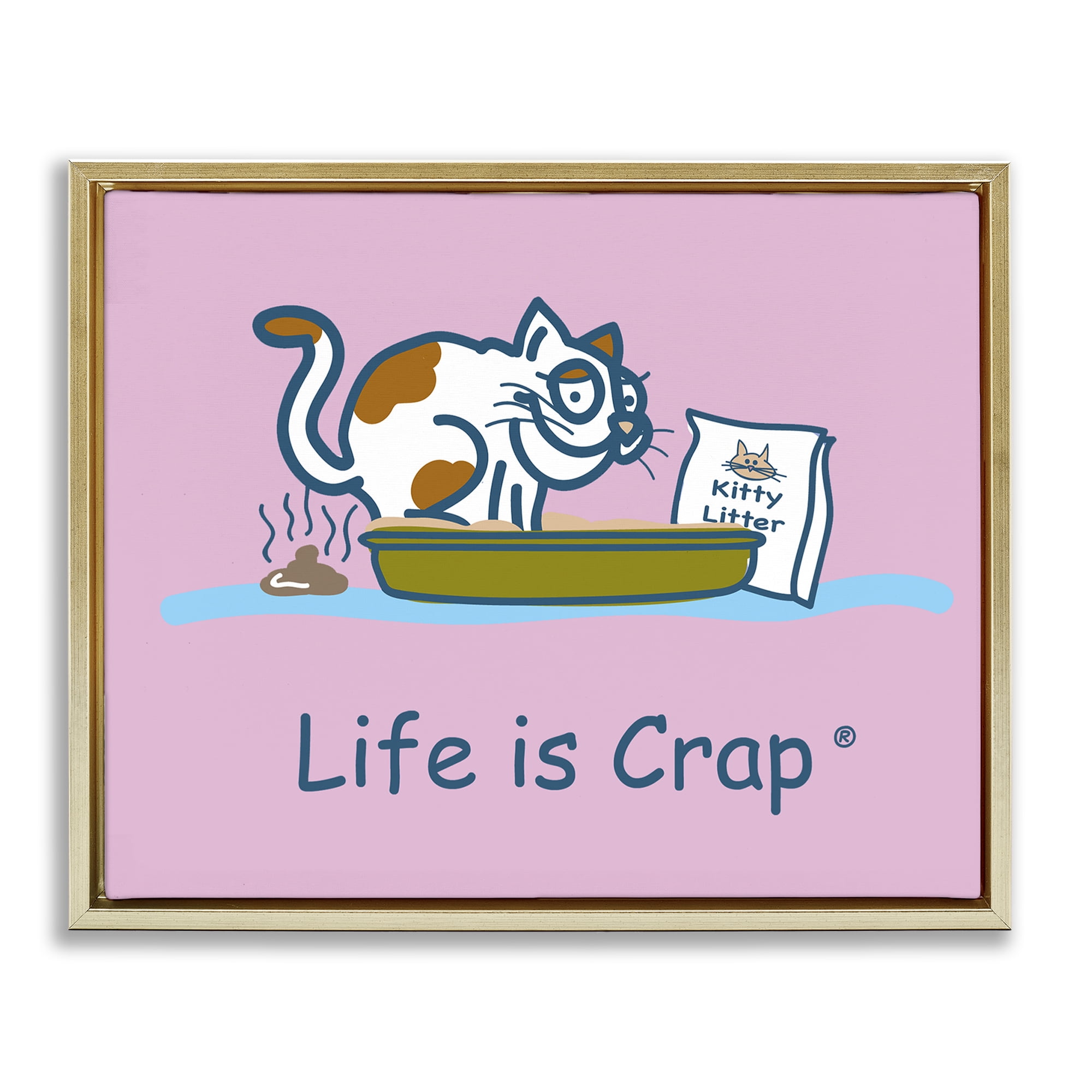 Stupell Industries Kitty Litter Funny Novelty & Humor Painting Gold Floater Framed Canvas Art Print Wall Art, 31 x 25