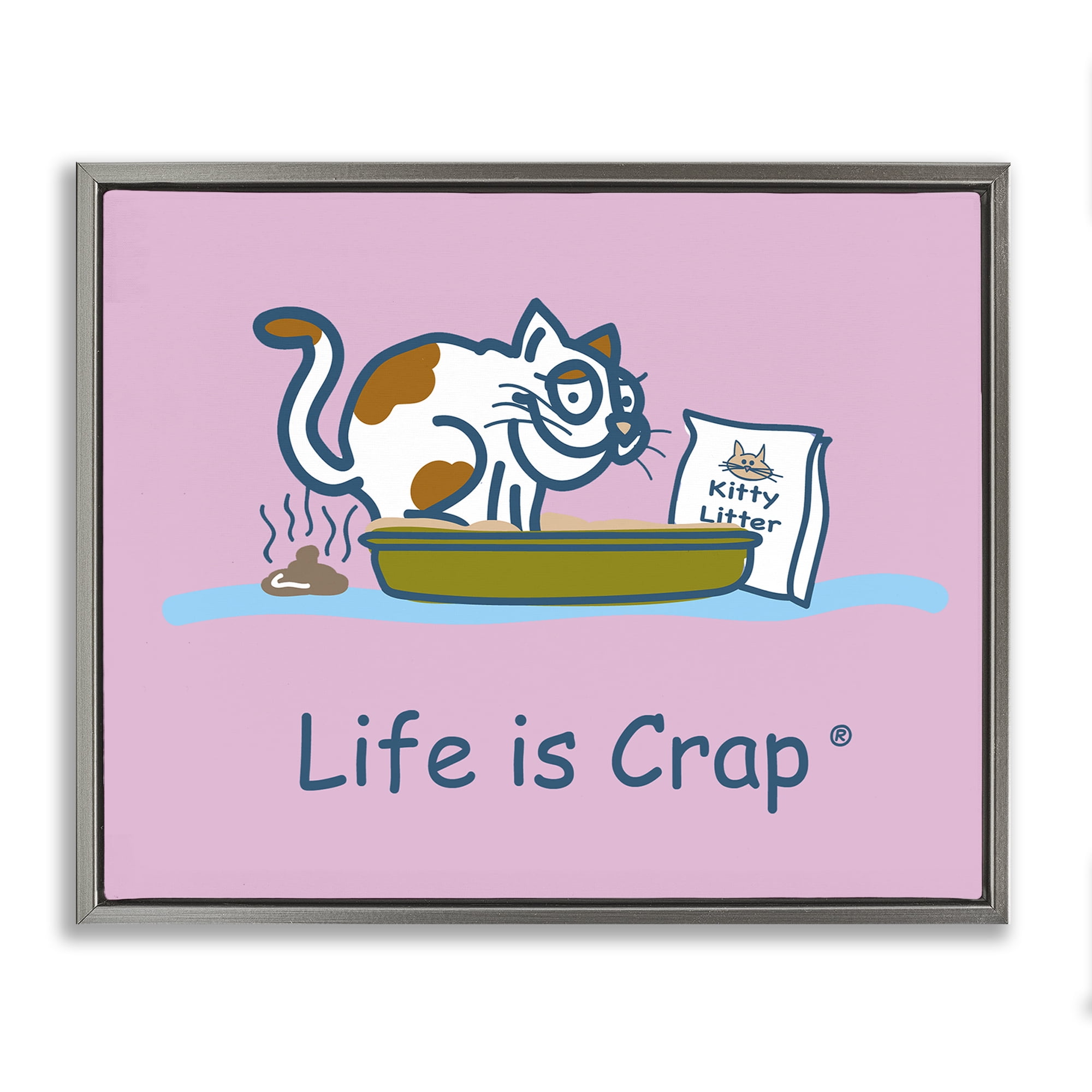 Stupell Industries Kitty Litter Funny Novelty & Humor Painting Gray Floater Framed Canvas Art Print Wall Art, 21 x 17