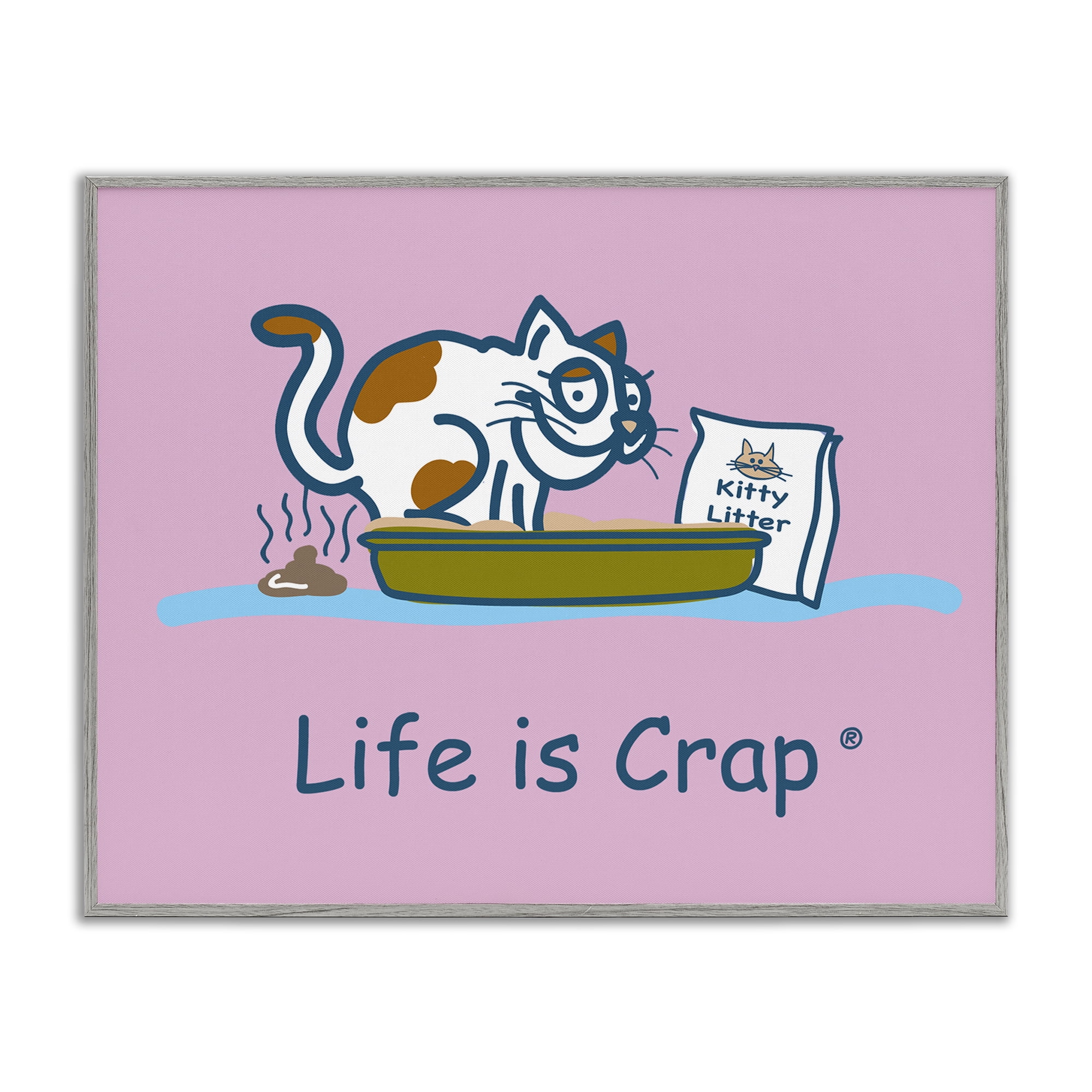 Stupell Industries Kitty Litter Funny Novelty & Humor Painting Gray Framed Art Print Wall Art, 20 x 16