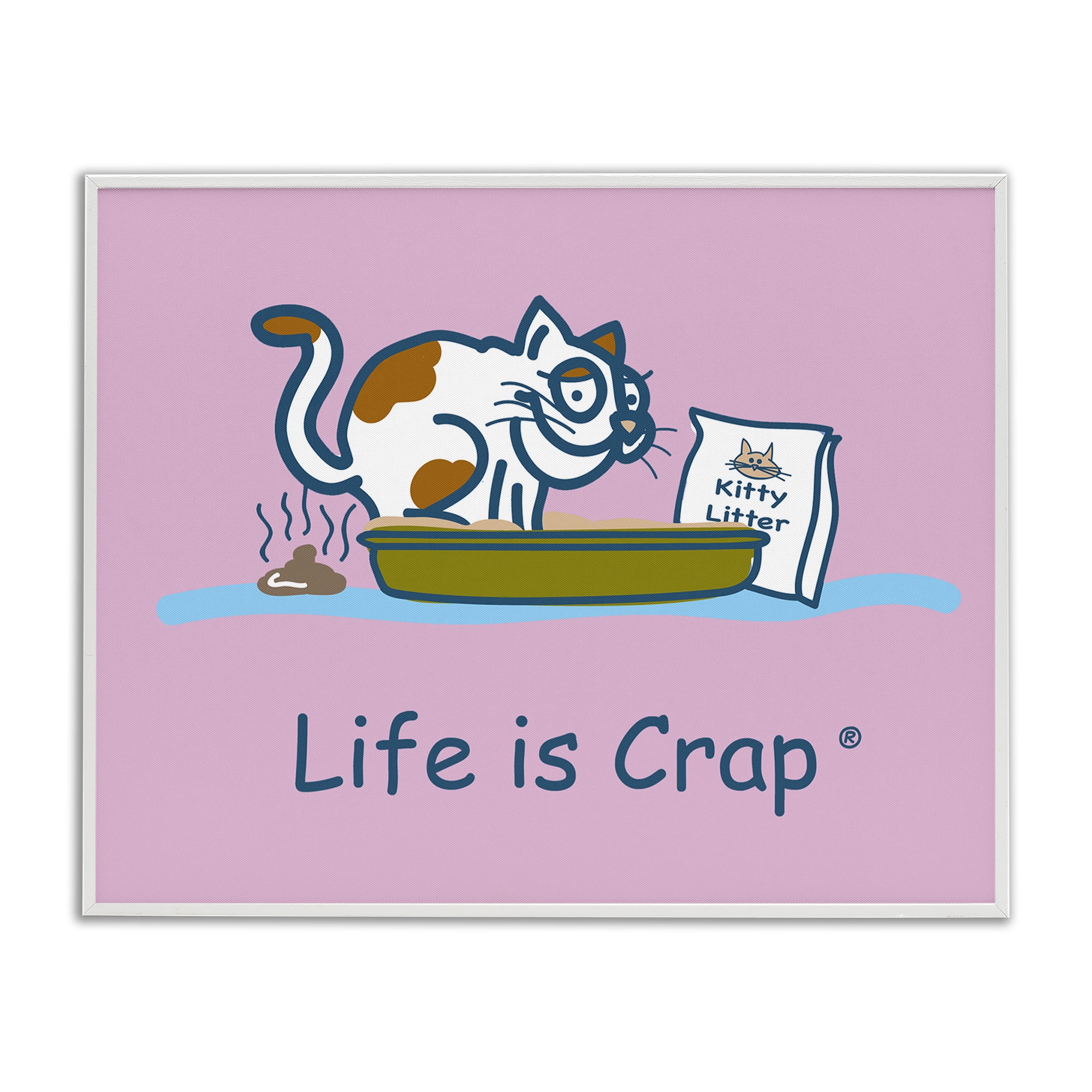 Stupell Industries Kitty Litter Funny Novelty & Humor Painting White Framed Art Print Wall Art, 20 x 16