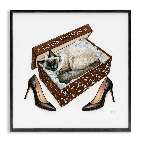 Stupell Industries Kitty Sleeping Heels Box Animals Painting Black Framed Art Print Wall Art, 12 x 12