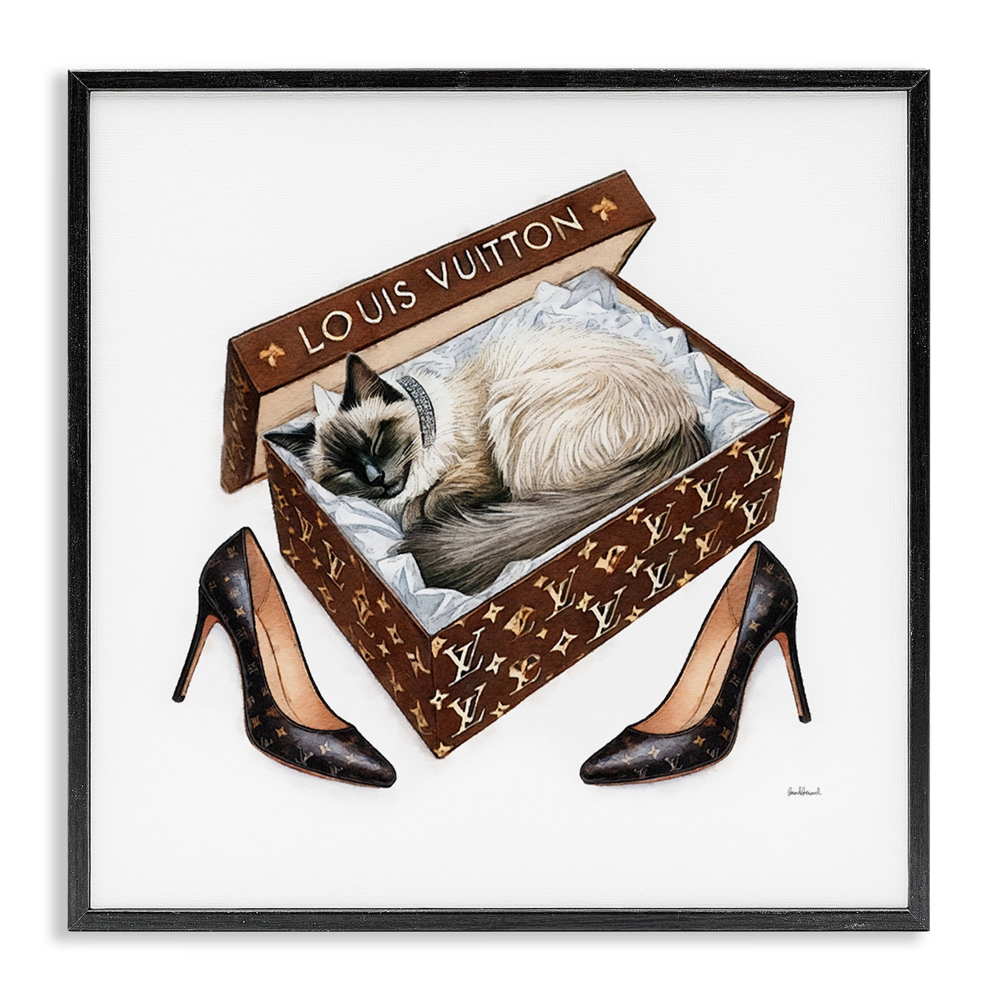 Stupell Industries Kitty Sleeping Heels Box Animals Painting Black Framed Art Print Wall Art, 17 x 17