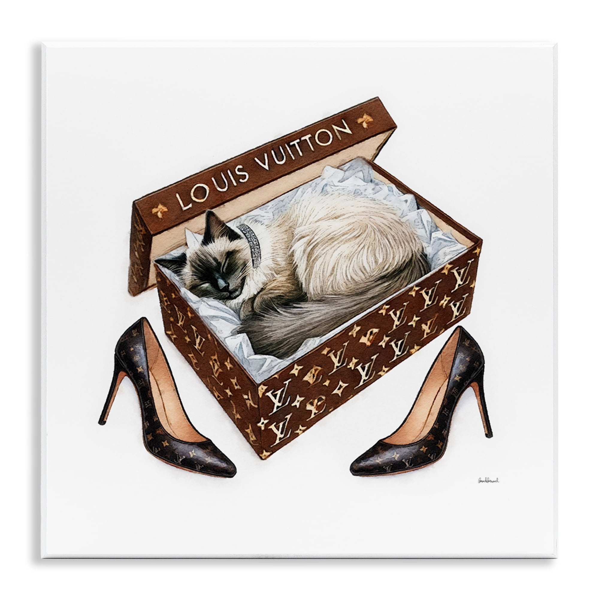 Stupell Industries Kitty Sleeping Heels Box Animals Painting Unframed Art Print Wall Art, 12 x 12
