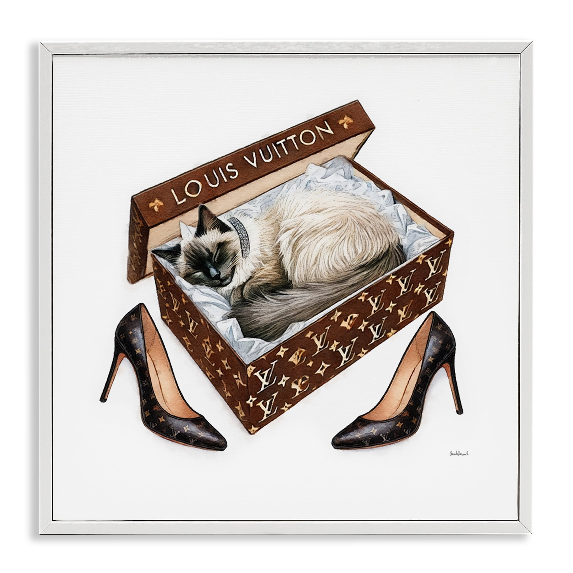 Stupell Industries Kitty Sleeping Heels Box Animals Painting White Framed Art Print Wall Art, 24 x 24