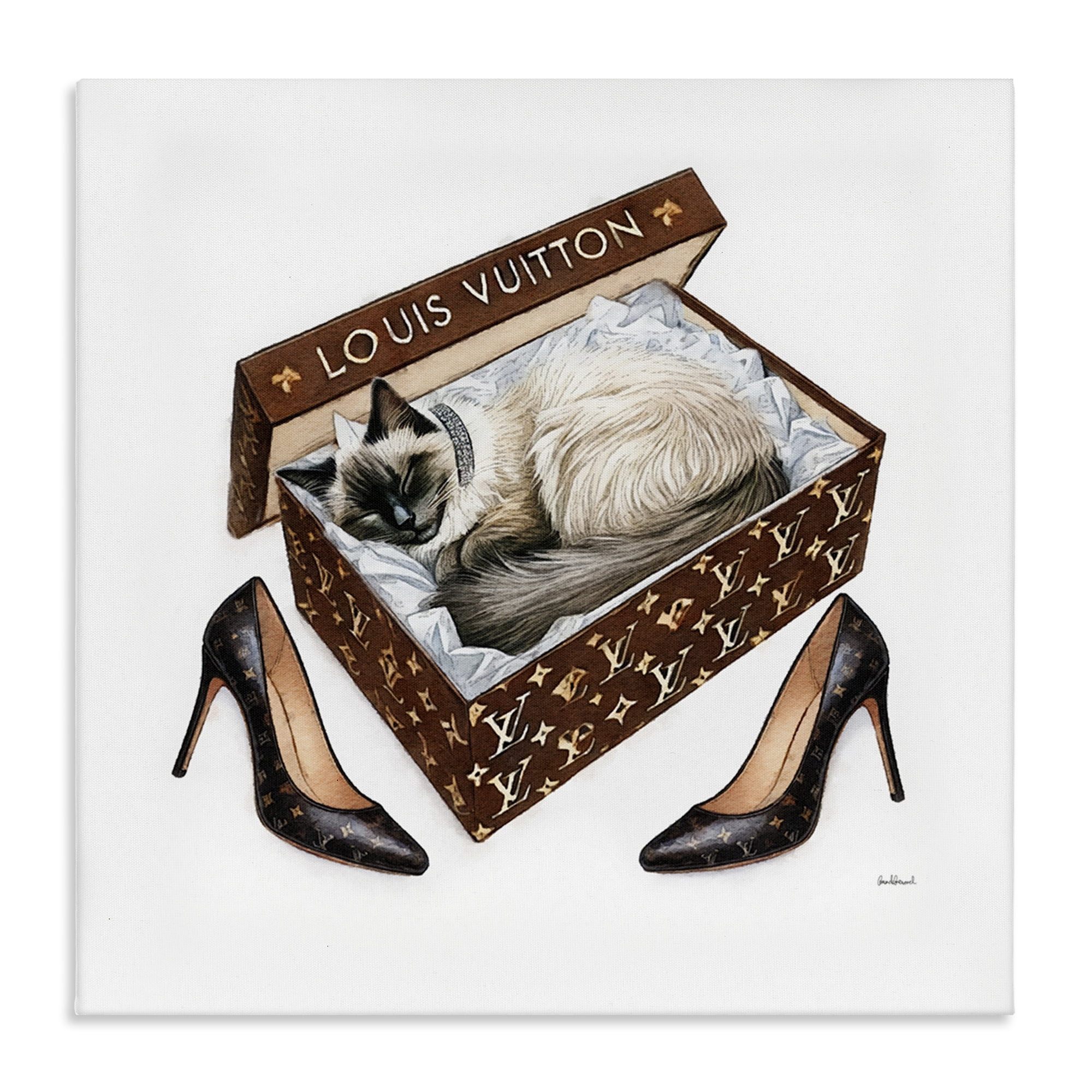 Stupell Industries Kitty Sleeping Heels Box Animals Painting Wrapped Canvas Art Print Wall Art, 17 x 17