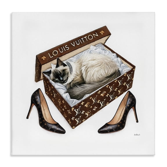 Stupell Industries Kitty Sleeping Heels Box Animals Painting Wrapped Canvas Art Print Wall Art, 24 x 24