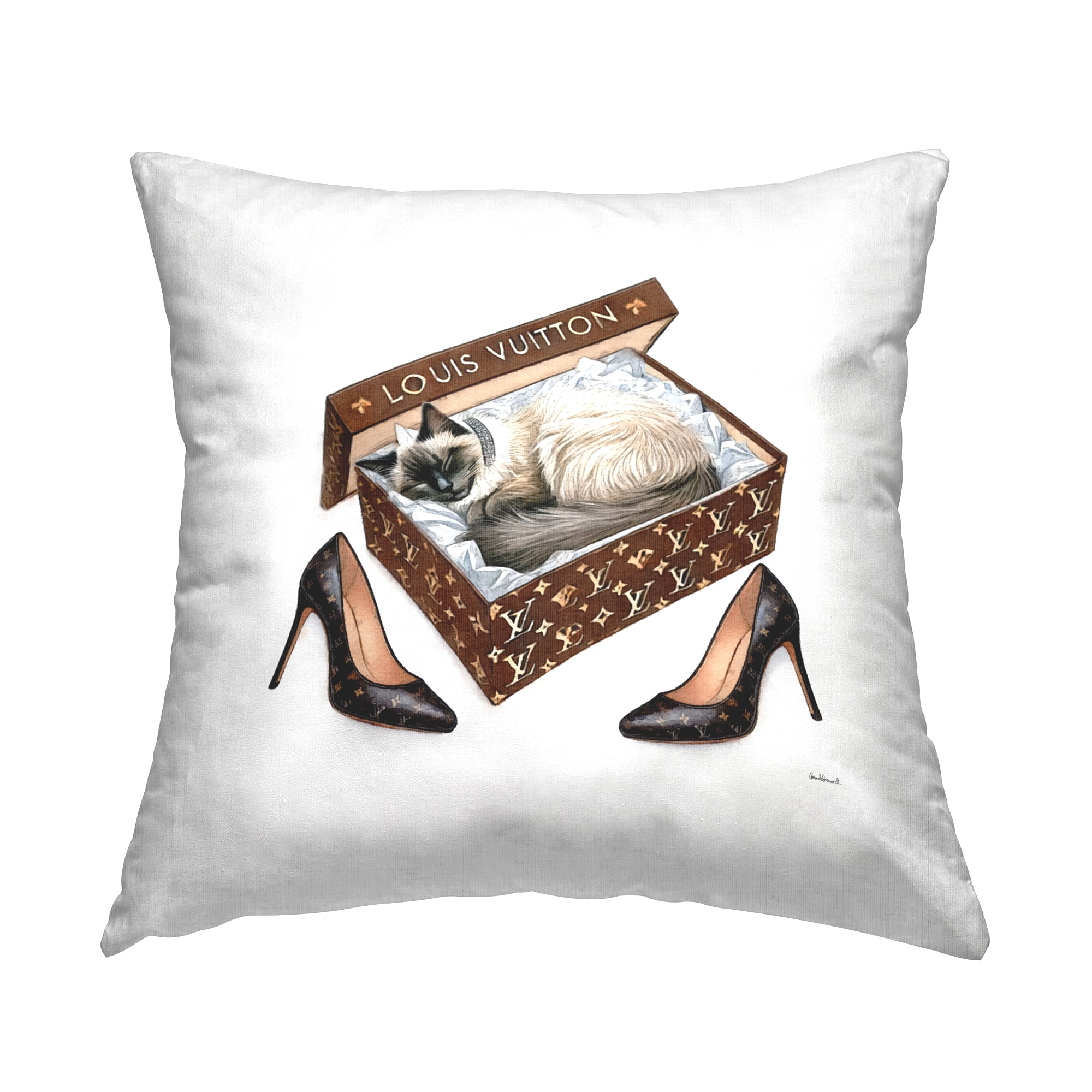 Stupell Industries Kitty Sleeping Heels Box Decorative Printed Throw Pillow Design by Amanda Greenwood.