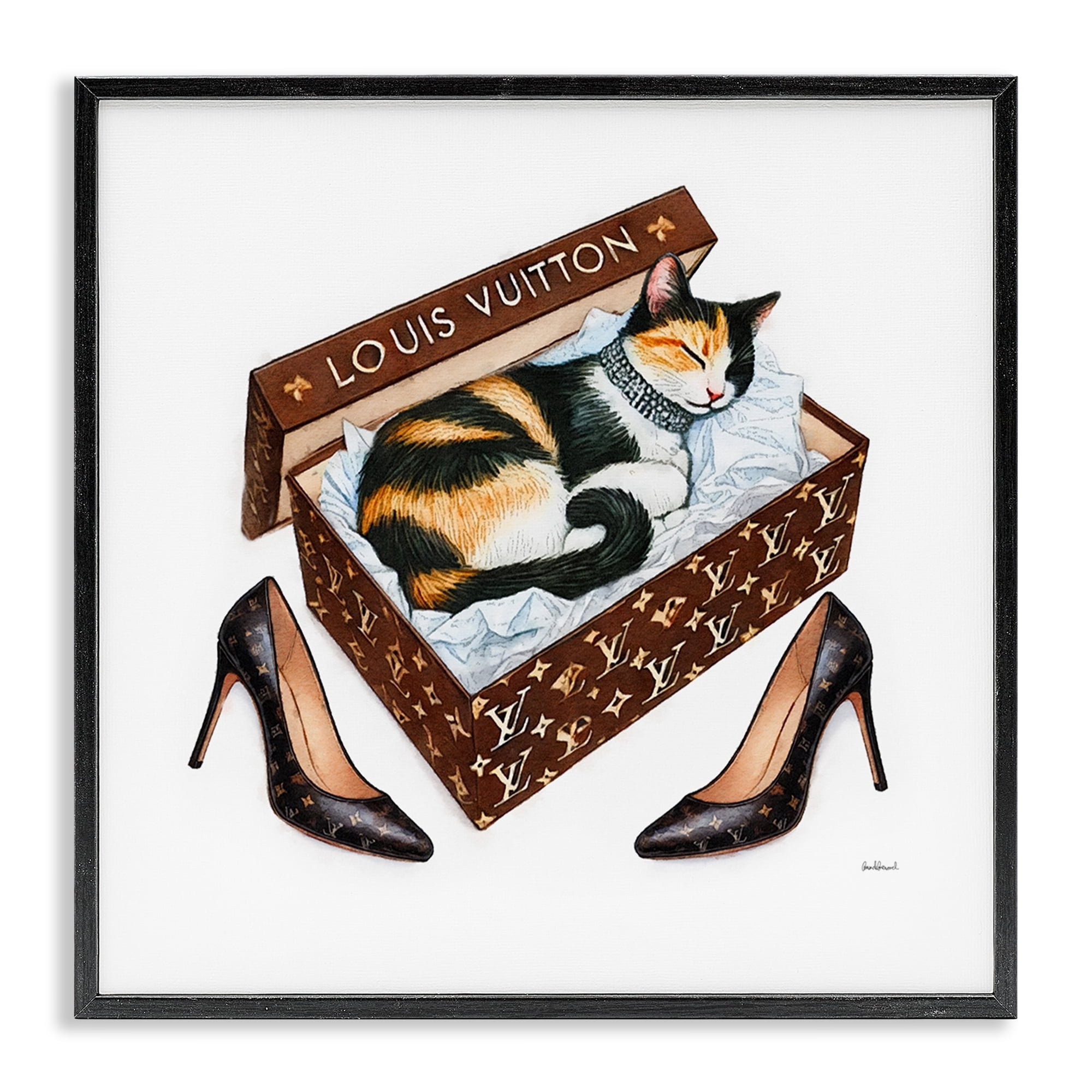 Stupell Industries Kitty Sleeping in Shoebox Animals Painting Black Framed Art Print Wall Art, 17 x 17