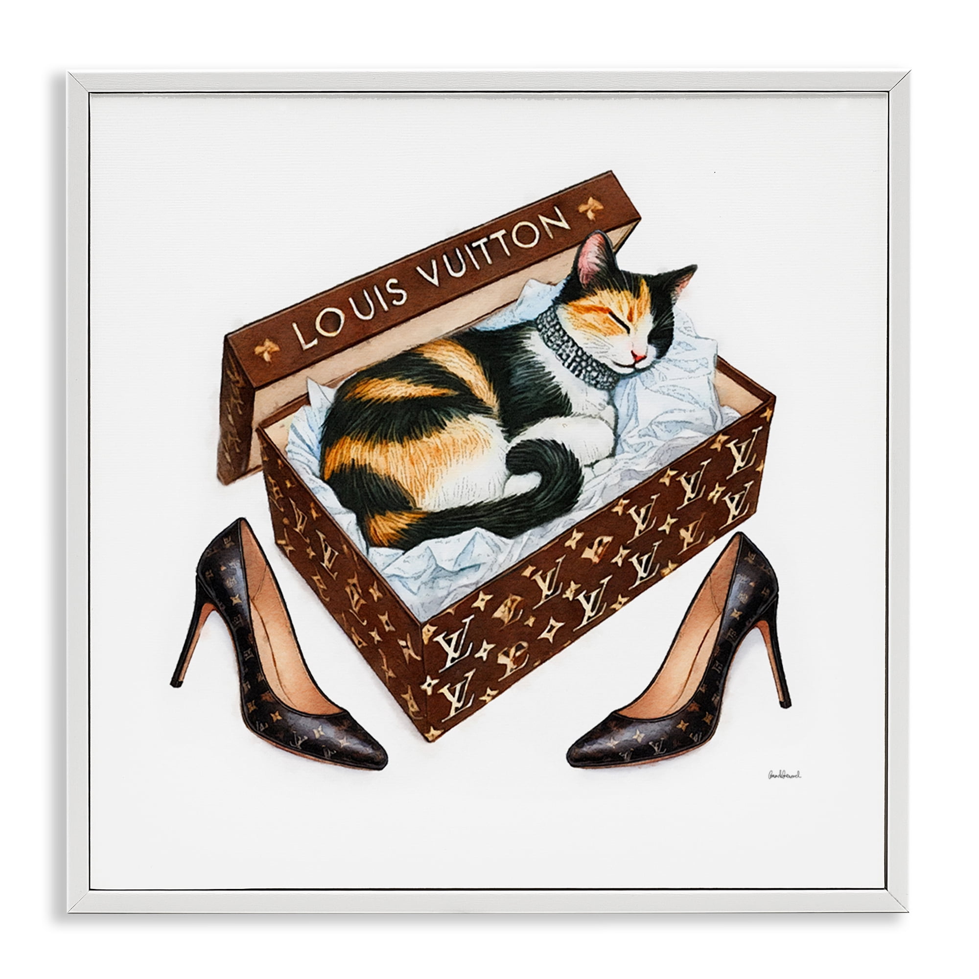 Stupell Industries Kitty Sleeping in Shoebox Animals Painting White Framed Art Print Wall Art, 12 x 12