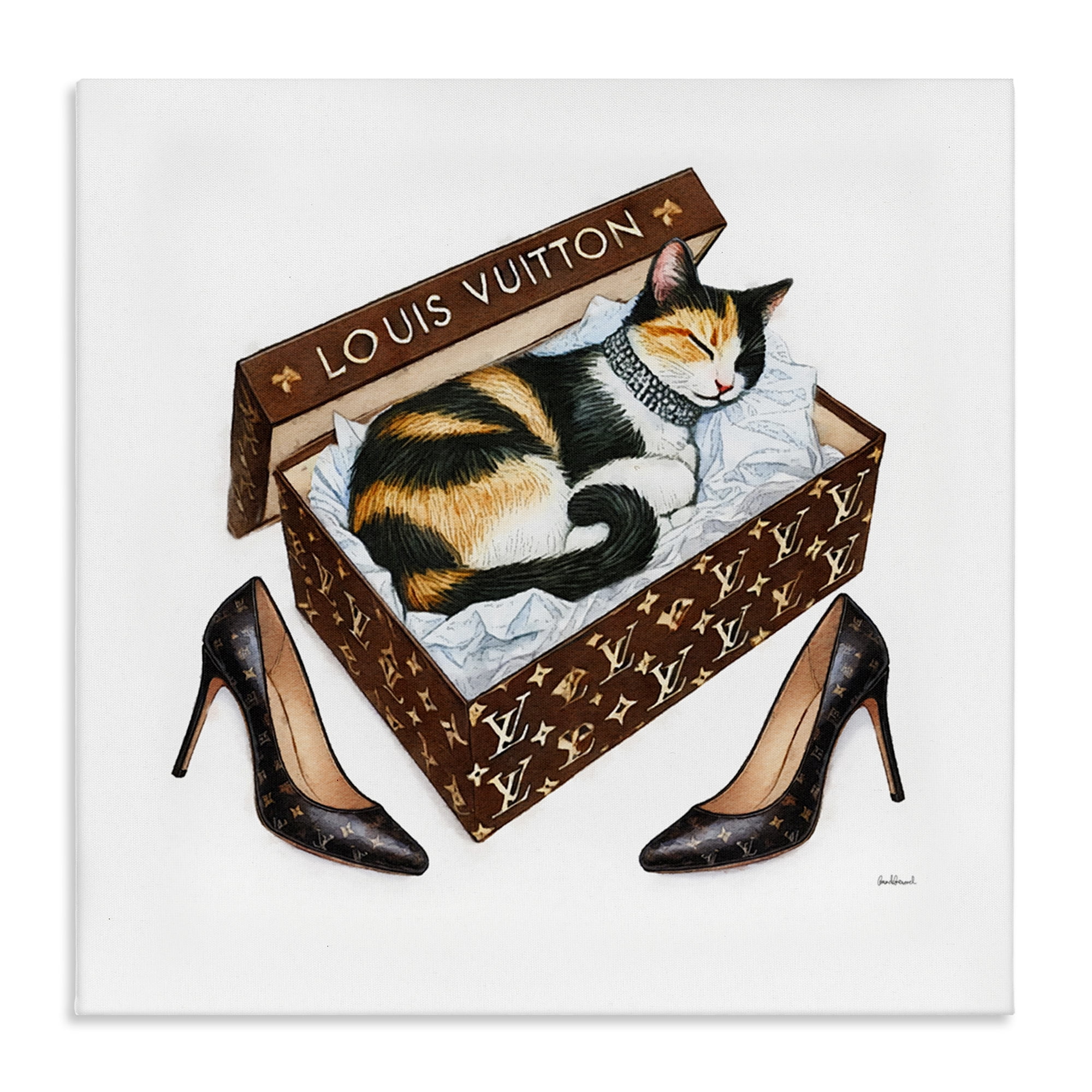 Stupell Industries Kitty Sleeping in Shoebox Animals Painting Wrapped Canvas Art Print Wall Art, 24 x 24