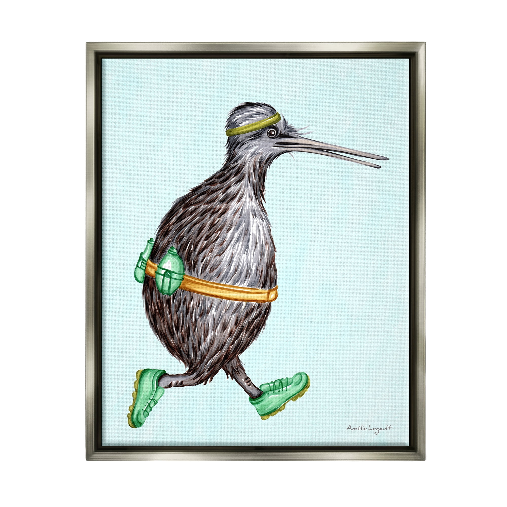 Stupell Industries Kiwi Bird Jogging Exercise Clothing Sneakers Illustration Graphic Art Luster Gray Floating Framed Canvas Print Wall Art, Design by Amelie Legault